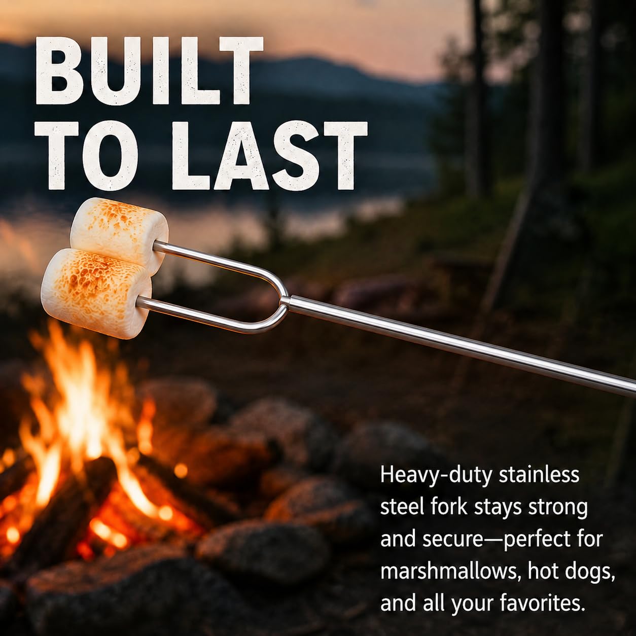 Tapirus Marshmallow Roasting Sticks | Set of 4 Extra Long Retractable Campfire Sticks | Protect Kids with Insulated Handles | Extendable Smore & Hot Dog Skewers | Heavy Duty Metal Camping Accessory