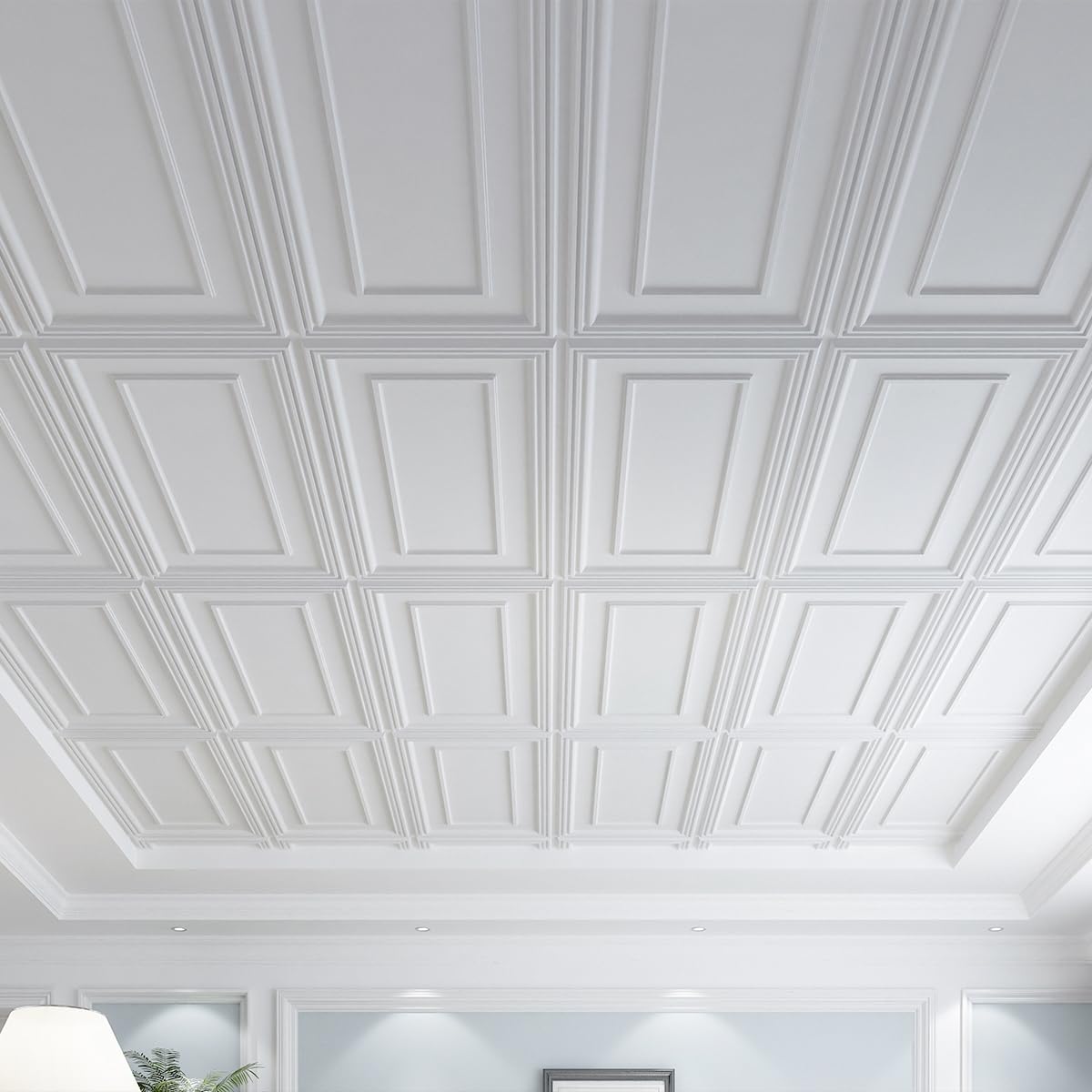 Art3d PVC Ceiling Tiles, 3D Plastic Sheet in White, 2 × 4 ft, 12-Pack