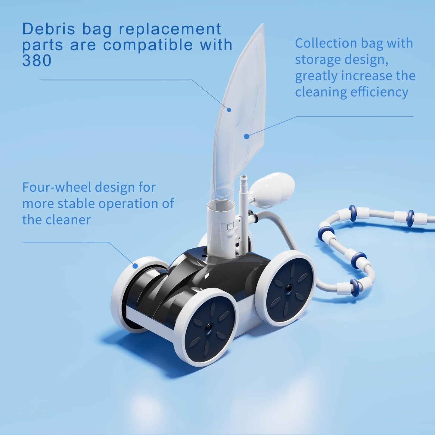 Amptyhub Upgrade Pool Pressure Side Sweeper: Professional Solution for Cleaning Your Swimming Pool (Four Wheels Better Than Three)