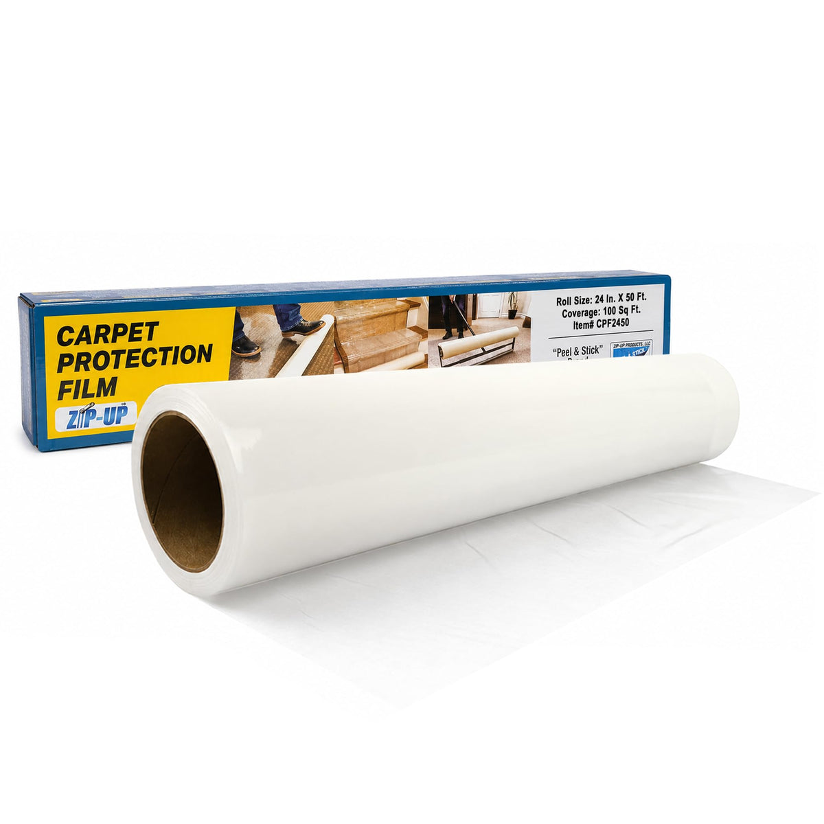 Zip-UP 24" x 50' Carpet Protection Film, Self Adhesive, Easy Installation