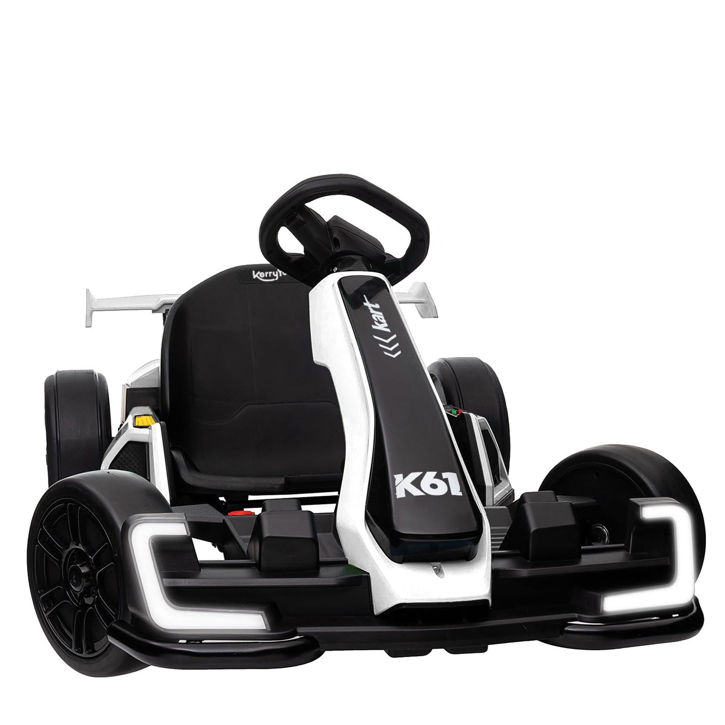 KerryYoo K61 Go Kart Electric Drift Kart with Length Adjustable Seat, 24V Outdoor Ride on Toy with 4 Speed Mode, Crazy Kart for Kids 6-12 Years Old, Fast 300W Motor, 8.5 MPH, Bluetooth - White