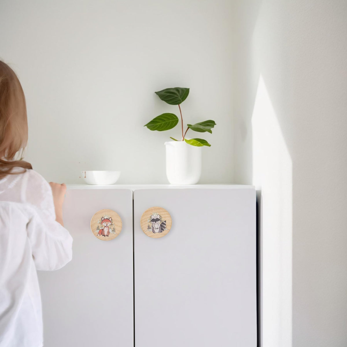 Lasyman 8Pack1.8 Natural Wood Nursery Dresser Cabinet Furniture Knobs Wooden Animal Cabinet Kids Cute Drawer Pulls