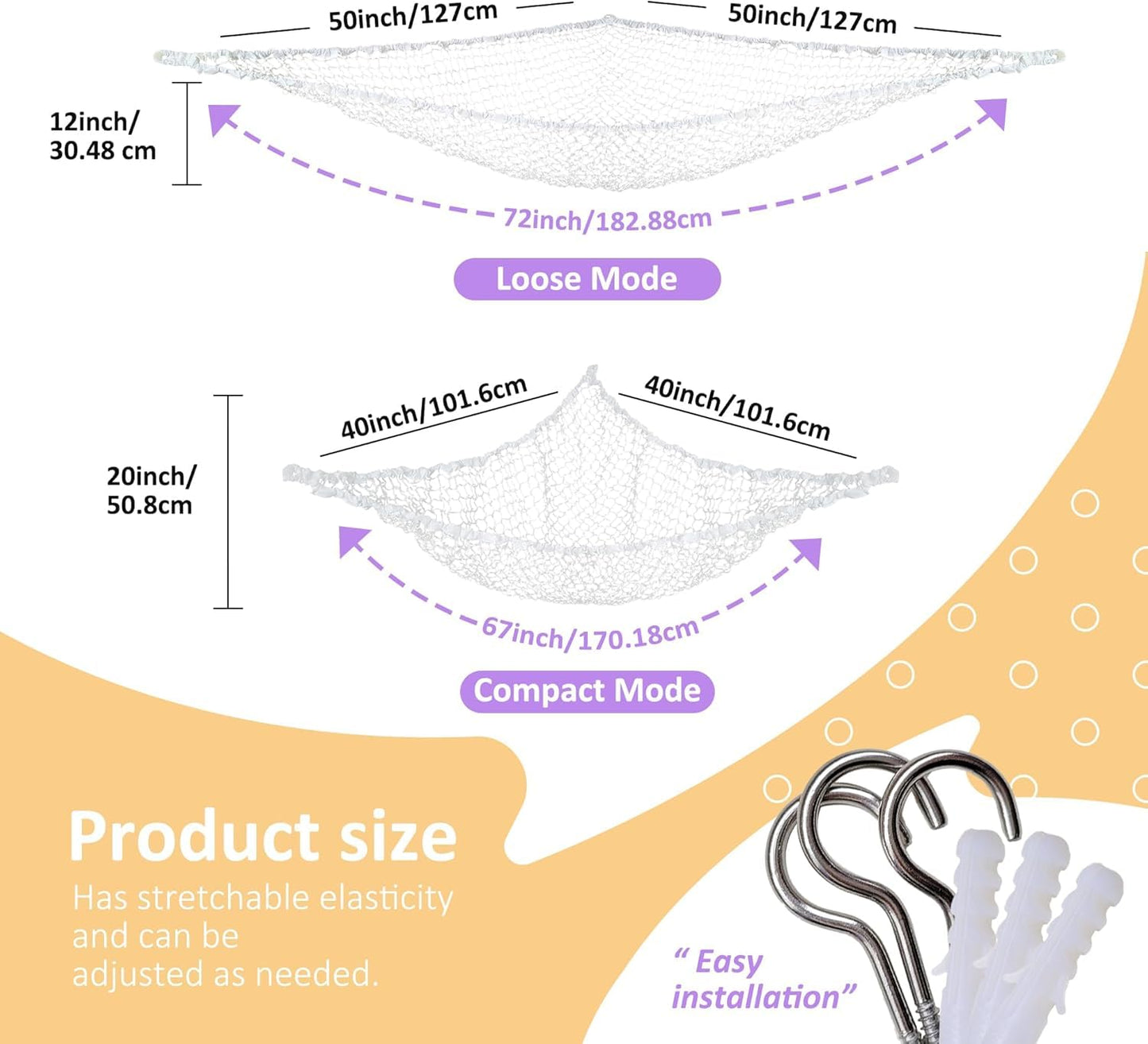 Lazebox Stuffed Animal Net Hammock for Plushie Toys, Stuffed Animal Hammock Corner for Kids' Room Decor, Ideas for Organizing Stuffy Collection, White, L (67" x 40" x 40")-Pack of 1