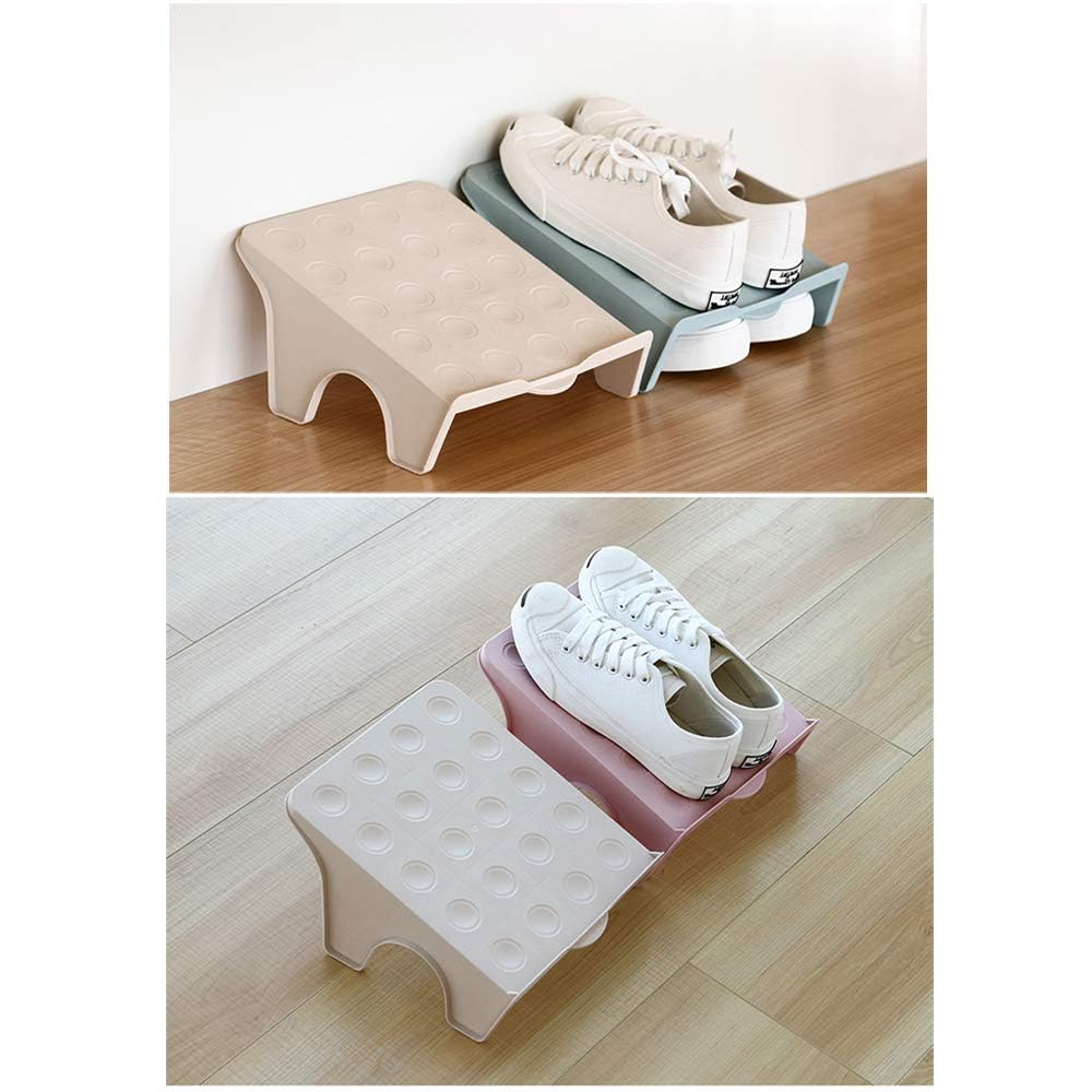 4 Pcs Stacking Shoe Organizer for Shelf 10 x 8.7 in – Double Layer Space Saving Shoe Dividers for Shelves – Footwear Riser for Heels Under 4.7", Sneakers & Flats Storage for Small Closets, Dorms, Apts