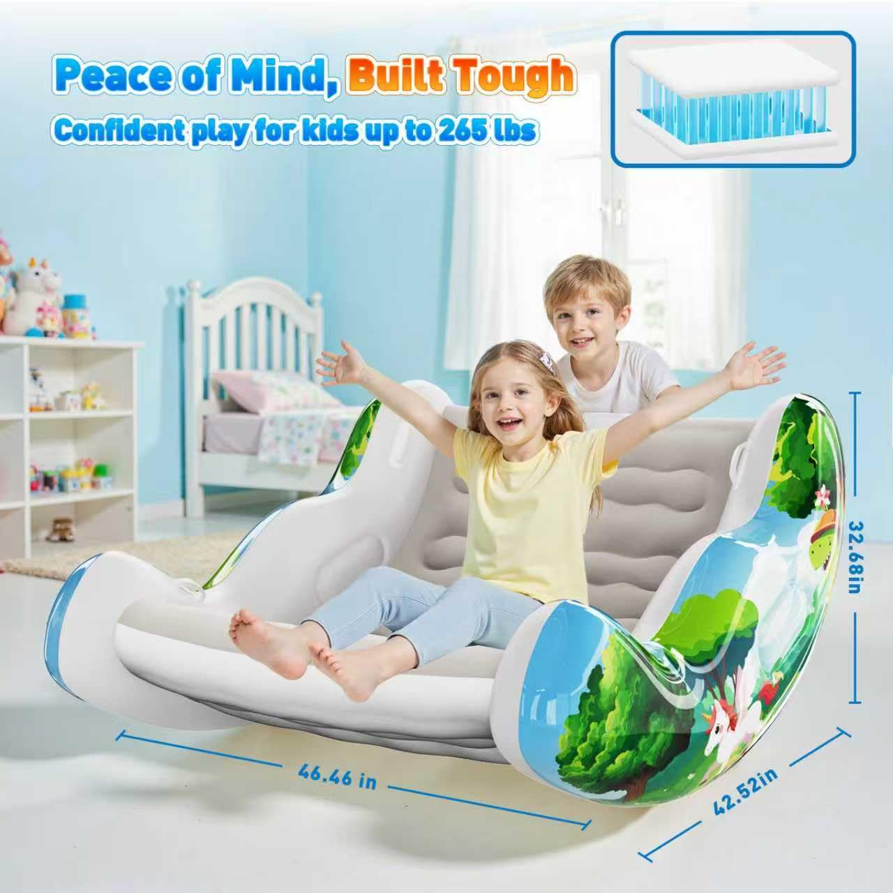Sensory Chair for Kids, Inflatable Rocking Chair for Kids with Autism & ADHD, Air Cloud Rocker for Toddler as 3 4 5 6 7 8 Year Old Boy Girl Gifts, Autism Sensory Products Training Body Coordination