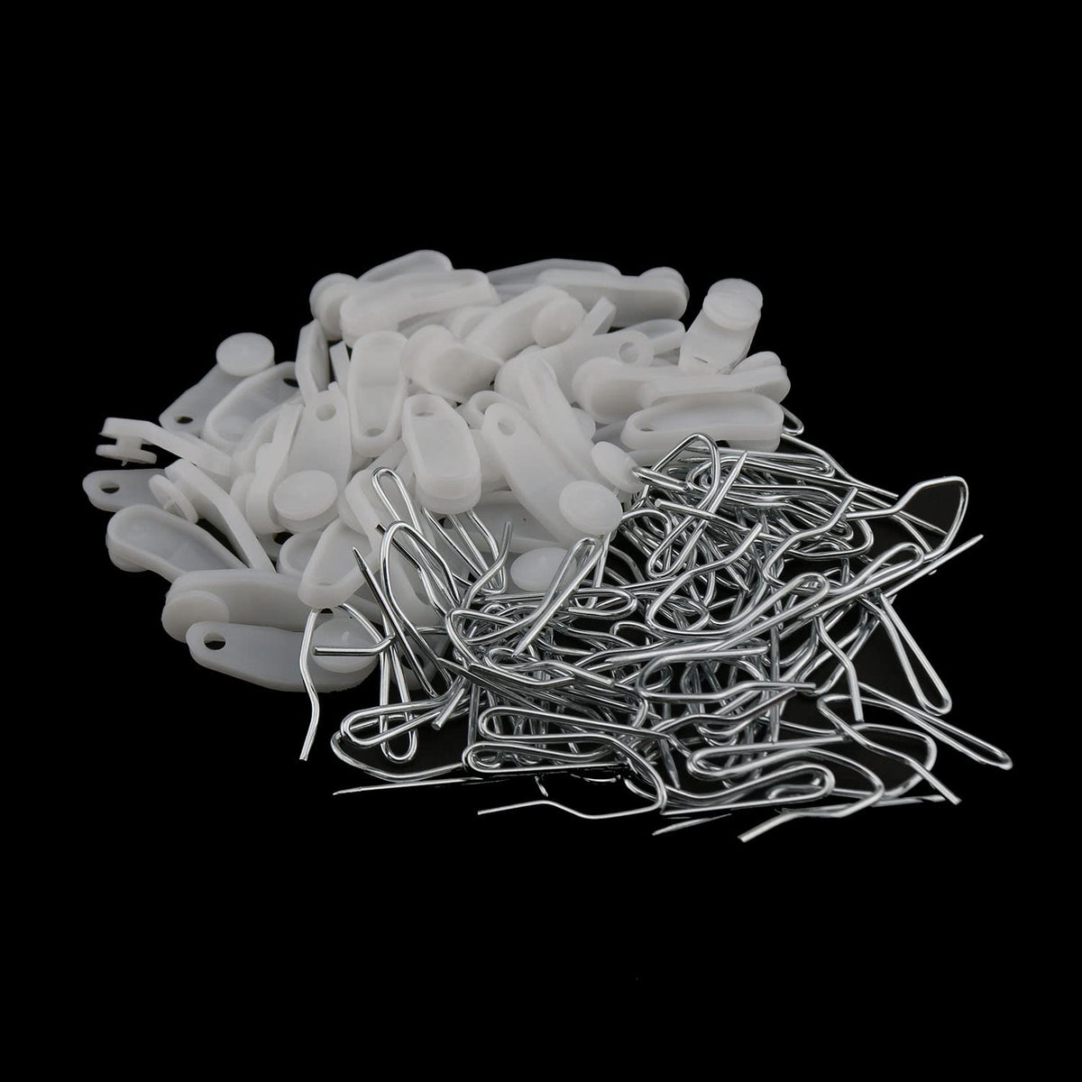 MEETOOT 50pcs Curtain Rail Slide Plastic Snap-in Traversing Rod Slides and 50pcs Living Room Bedroom Window Curtain Hanging Hook Drapery Pin Hooks