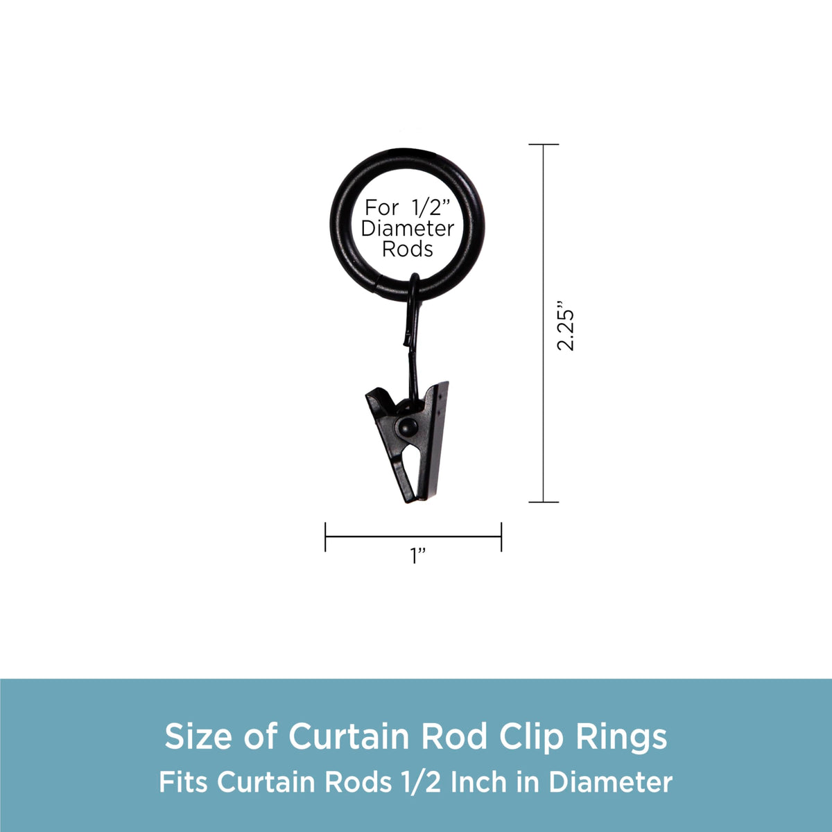 Kenney Petit Window Curtain Clip Rings, 14-Pack, Black