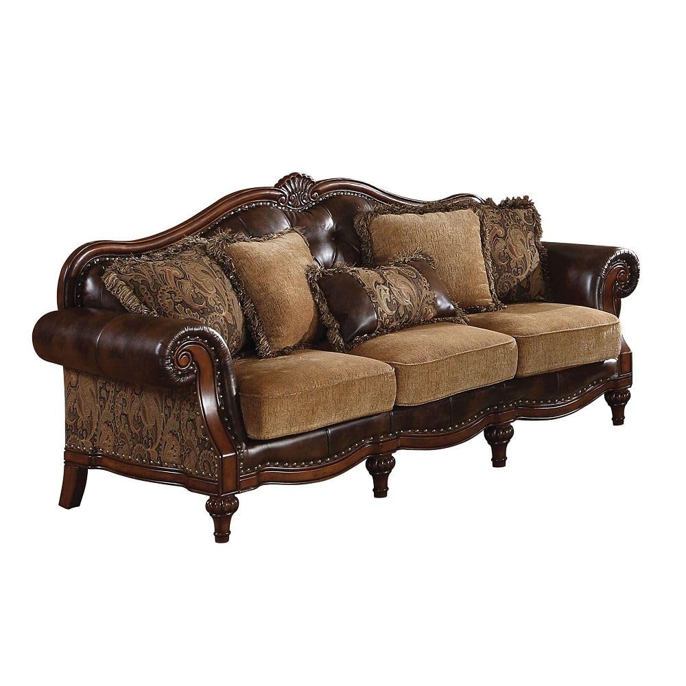 Brand 4-Piece Formal Living Room Set: Luxury Sofa, Loveseat, Single Chair and Coffee Table - Brown and Chenille
