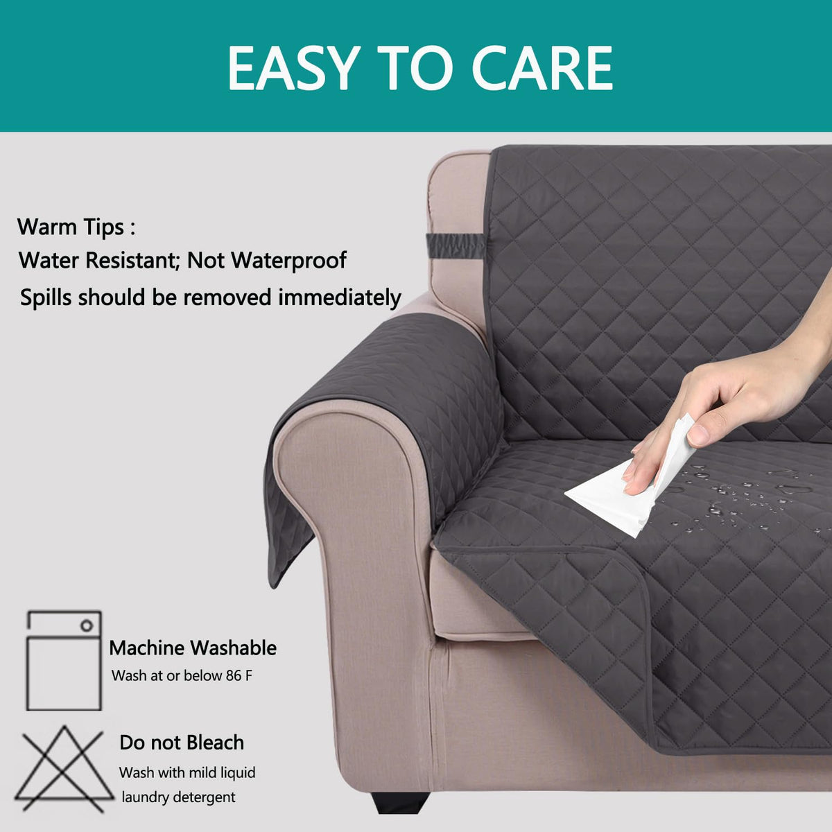 U-NICE HOME Loveseat Sofa Cover for 2 Cushion Couch, Dark Grey