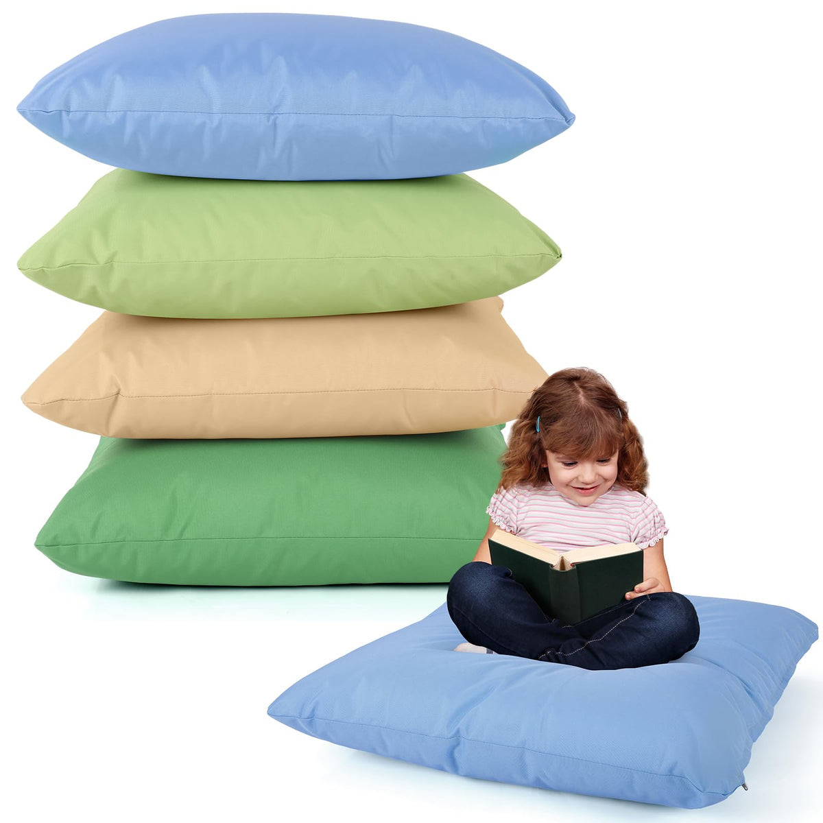 CroBlissful 4 Pcs Extra Large Floor Pillows Kids Classroom, Muted Colors