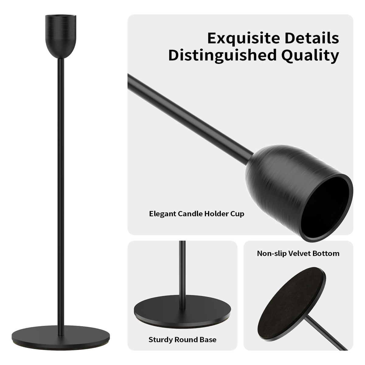 ChefBee 3PCS Black Tall Taper & Pillar Candle Candlestick Holder