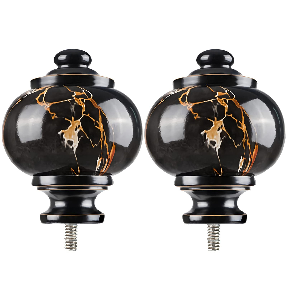 KAMANINA 2 Pack Marbled Replacement Finials for 1 or 7/8 Inch, Black