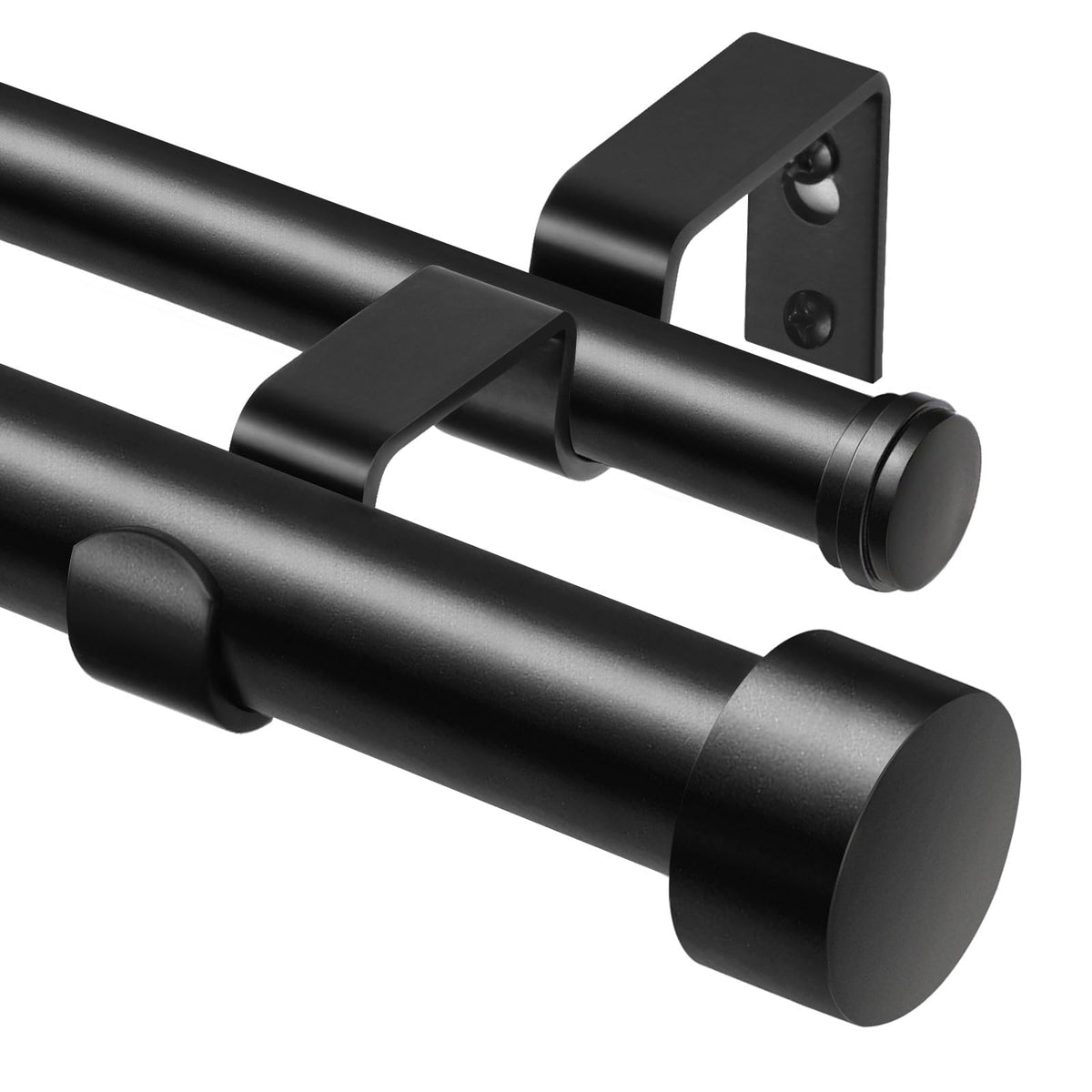 KAMANINA 1 Inch Double Curtain Rod 66-120 Inch, Heavy Duty Dual Rods, Black