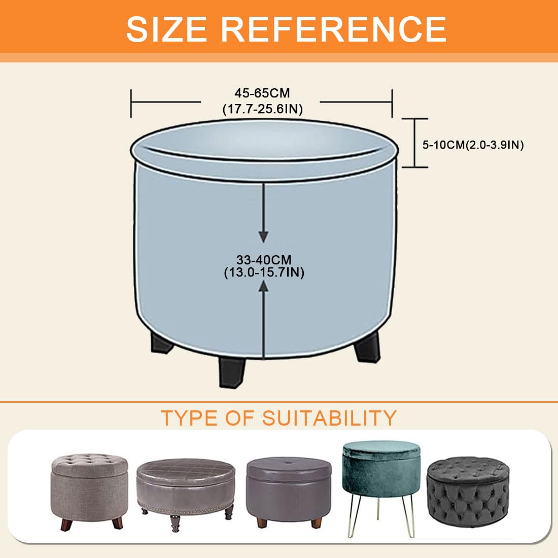 Lussenwert Round Ottoman Slipcover Stretch Soft Footstool Slipcover Corn Grid Storage Cover Folding Stool Covers Furniture Protector for Home Decor Khaki