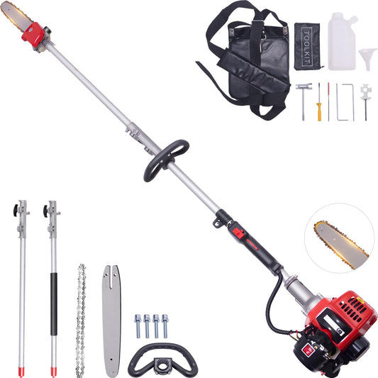 EIDOWA 48CC Gas Powered Pole Saw 16FT Reach, 3.5HP Gas Pole Saws for Tree Trimming with 11.8" Bar, Professional Gas Powered Chainsaw for Tall Trees, Safe Limb Pruner (Red)