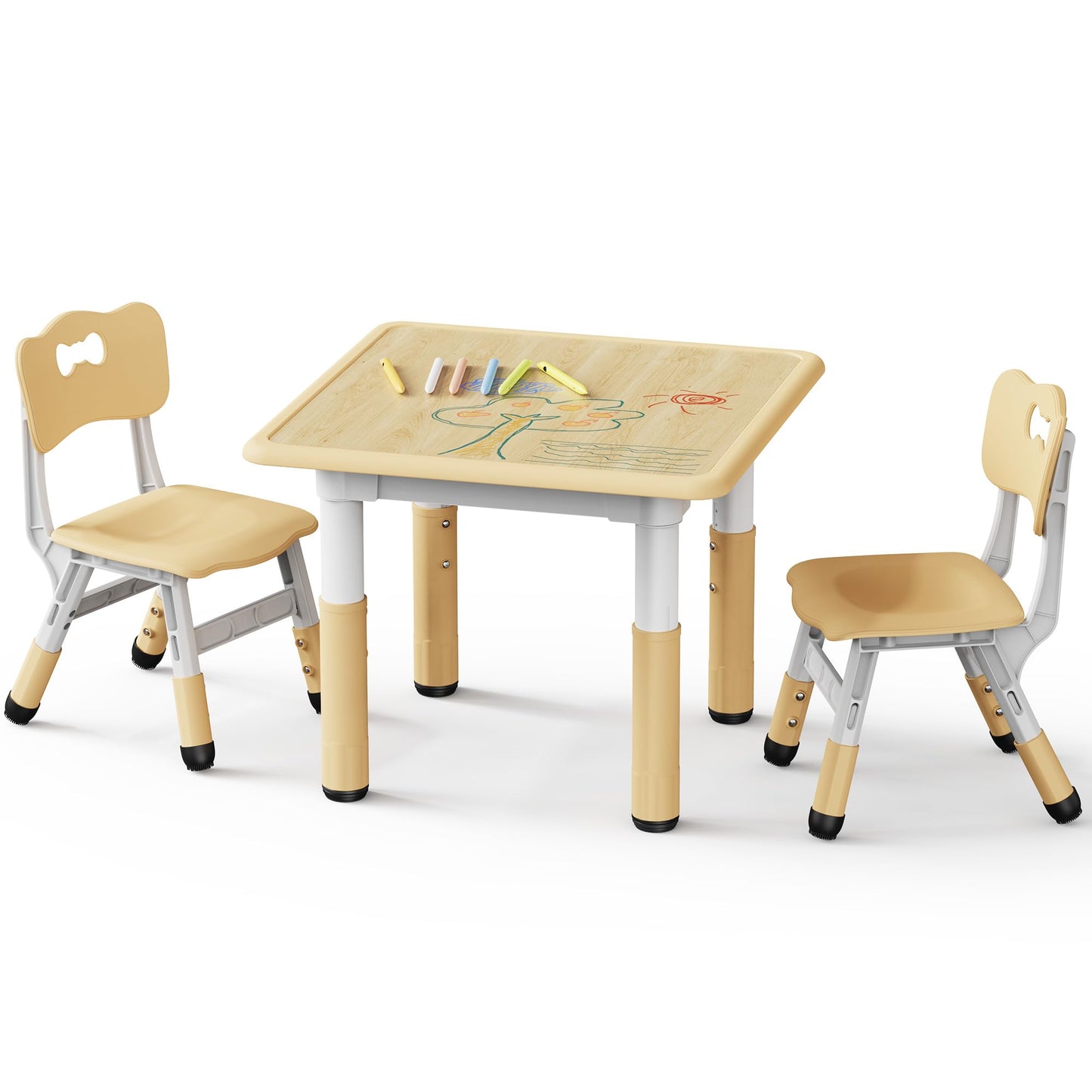 Brelley Kids Table and 2 Chairs Set, Height Adjustable Toddler Desk and Chair Set, Graffiti Desktop, Classroom/Daycare/Home, Children Multi-Activity Table for Ages 3-8
