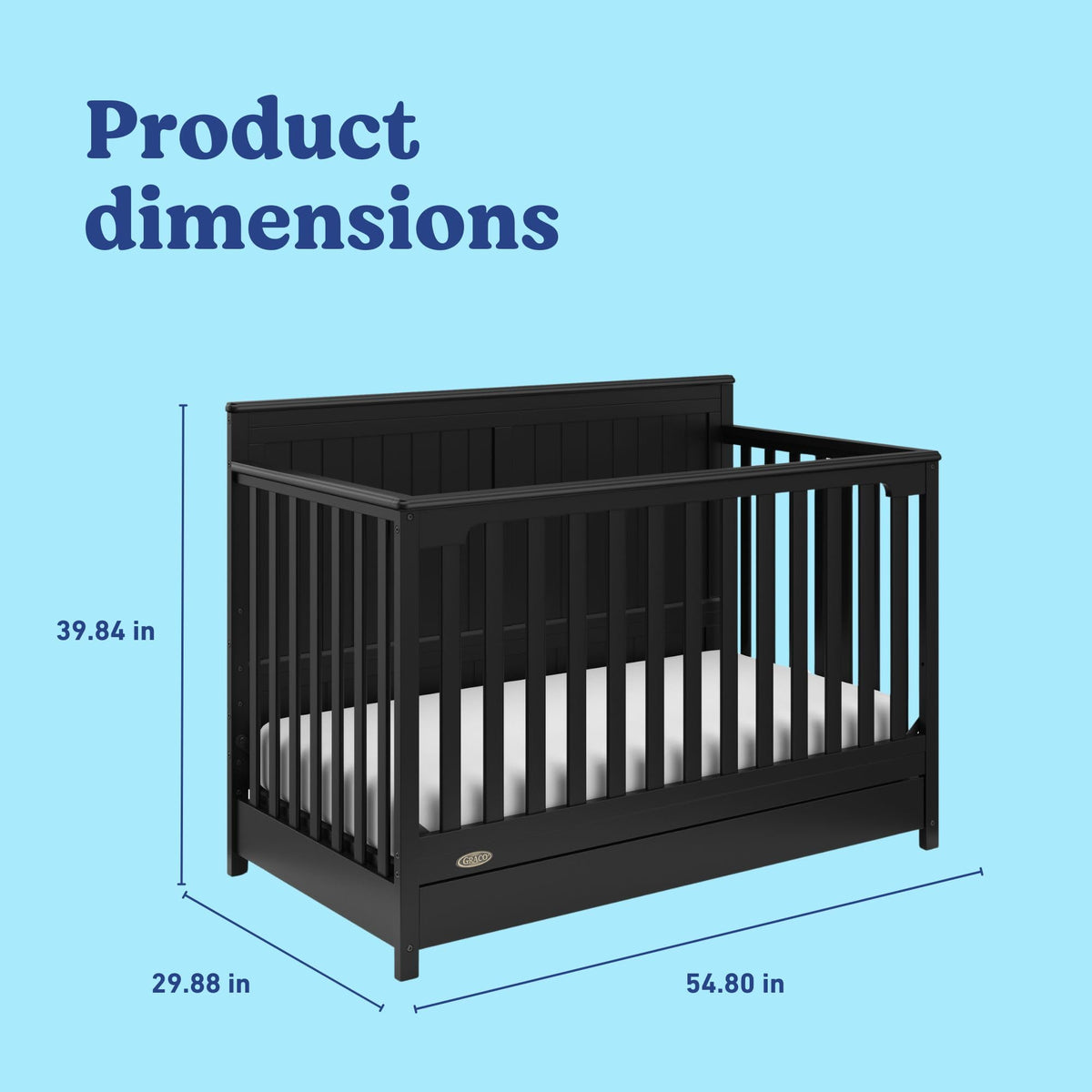 Graco Hadley 5-in-1 Convertible Crib with Drawer (Black) – GREENGUARD Gold Certified, Fits Standard Crib Mattress, Converts to Toddler Bed, Daybed and Full Bed, 4 Adjustable Mattress Heights