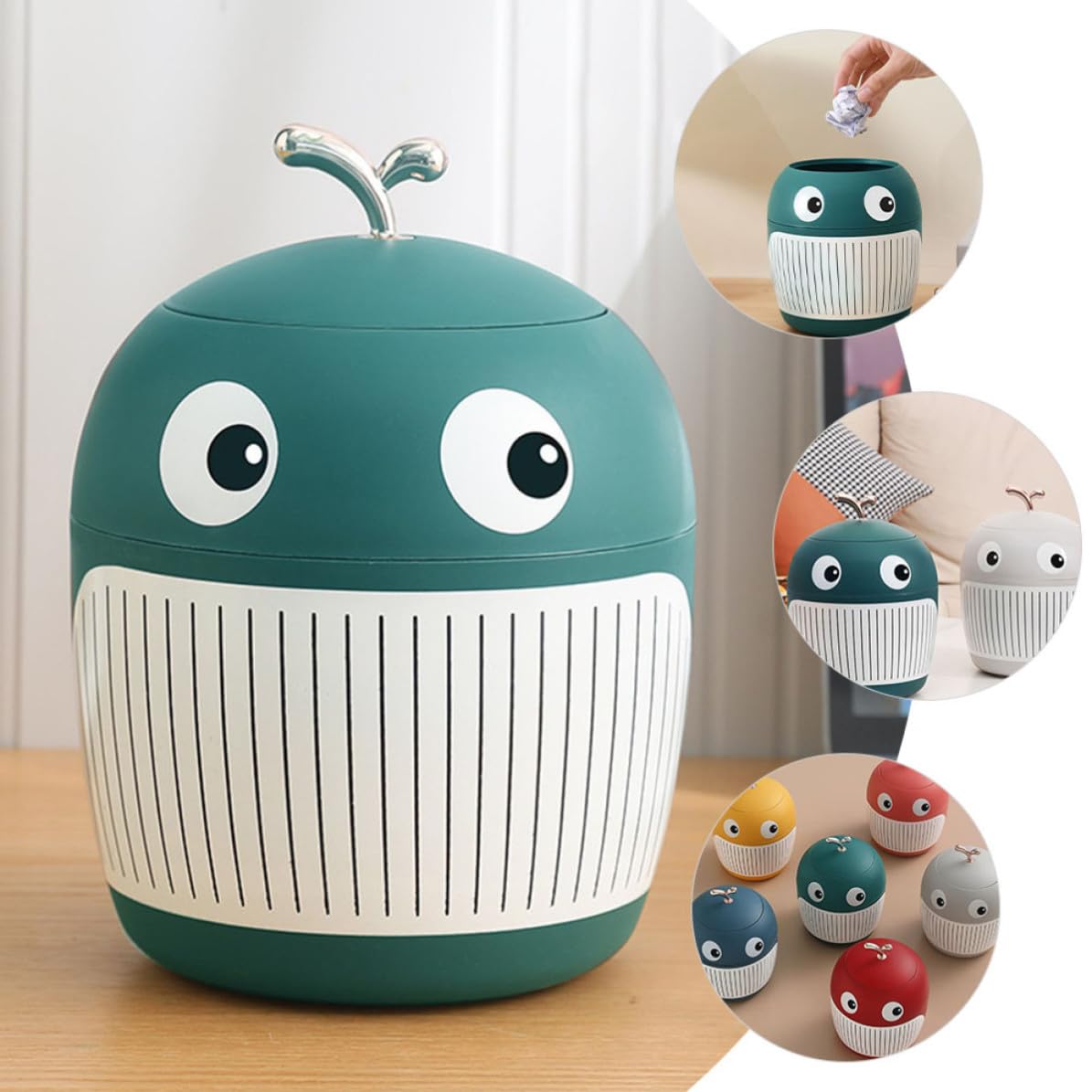 Green Plastic Mini Desk Wastebasket Cartoon Whale Shape for Tabletops