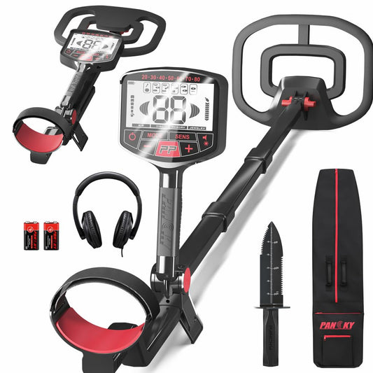 PANCKY High Accuracy Metal Detector for Adults – Collapsible, Lightweight & IP68 Waterproof Search Coil with 10.55” Large Coil, 5 Modes & Backlit LCD, Gold & Relic Detector Kit