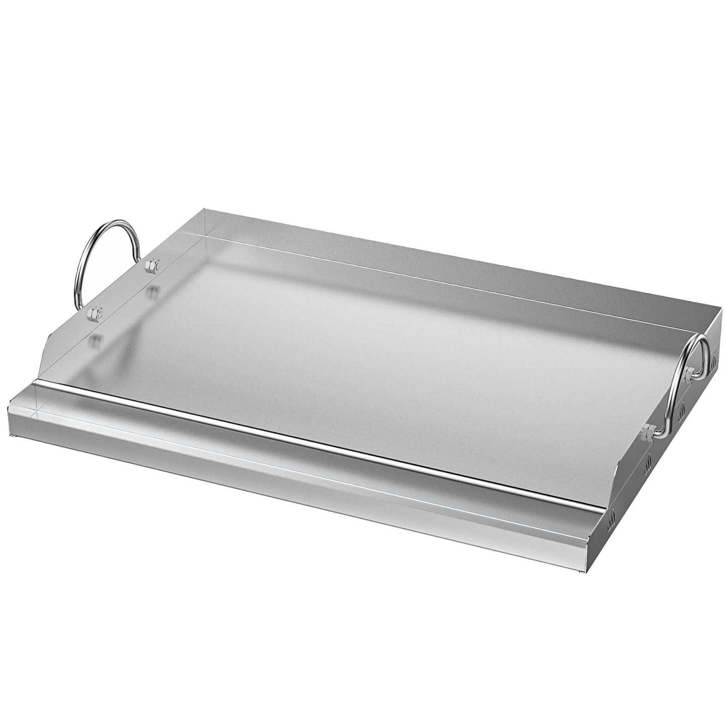 only fire Universal Stainless Steel Cooking Griddle, Flat Top Plate Insert with Grease Groove and Handles for Gas and Charcoal Grills, Tailgating, Camping and Parties, 23" x 16"