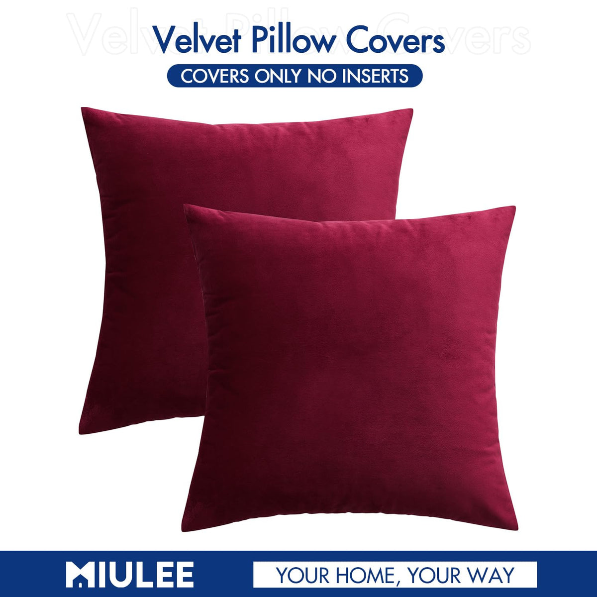 MIULEE Velvet ChristmasThrow Pillow Covers 18x18 Inch Pack of 2 Wine Red