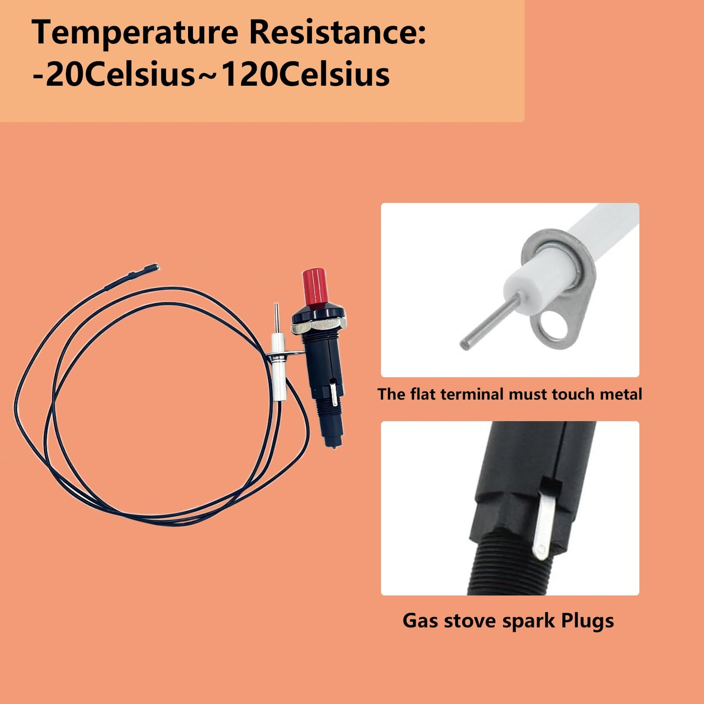2 Set Propane Push Button Piezo Igniter, Spark Ignition Kit with Threaded Ceramic Electrode for Gas Fireplace Fire Pit Oven Heater Grill Stove Kitchen, Replacement Igniter