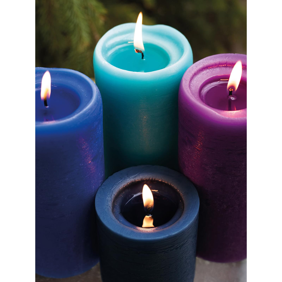 CANDWAX 3x3 Pillar Candles Set of 3 - Rustic Unscented No Drip Dark Blue Candles for Home Decor, Weddings, Centerpieces