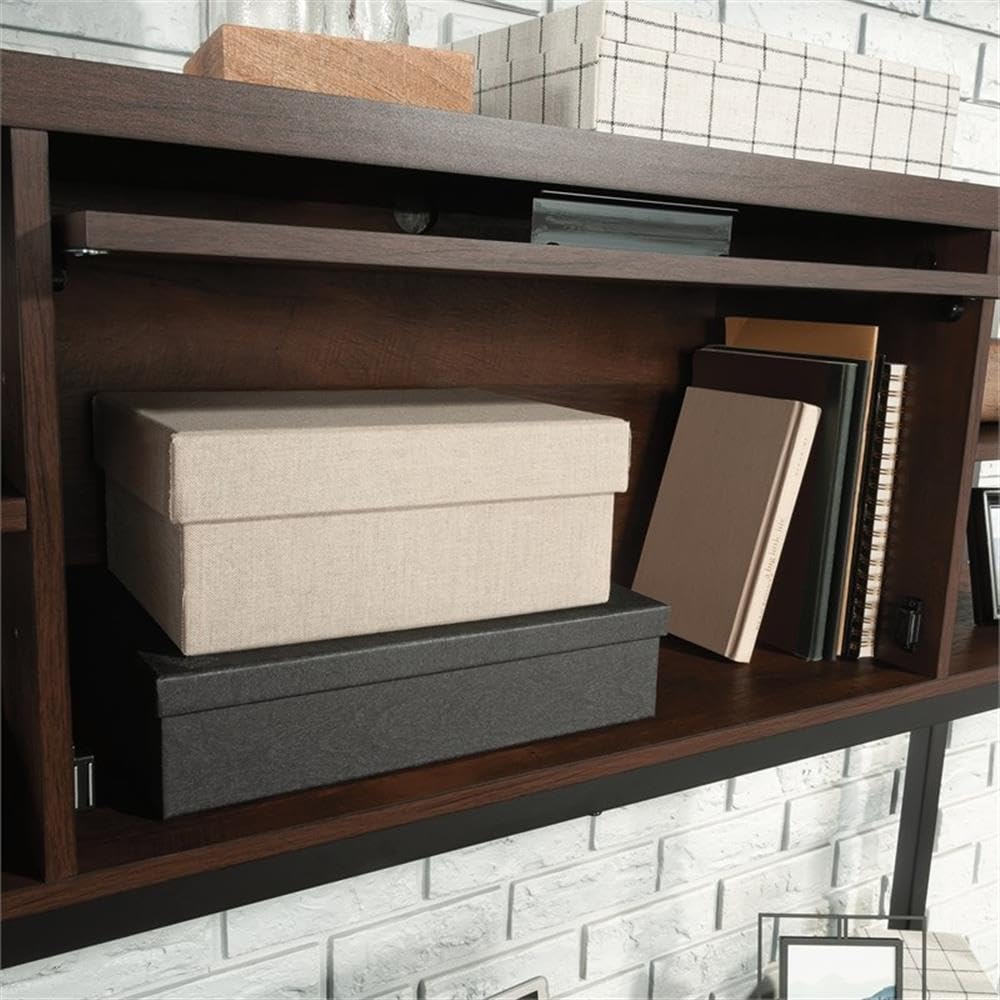 UrbanPro Engineered Wood and Metal Hutch, Barrel Oak Finish, 60 in Wide with Adjustable Shelves, Barrister-Style Door, Powder-Coated Frame, Durable Office or Home Storage