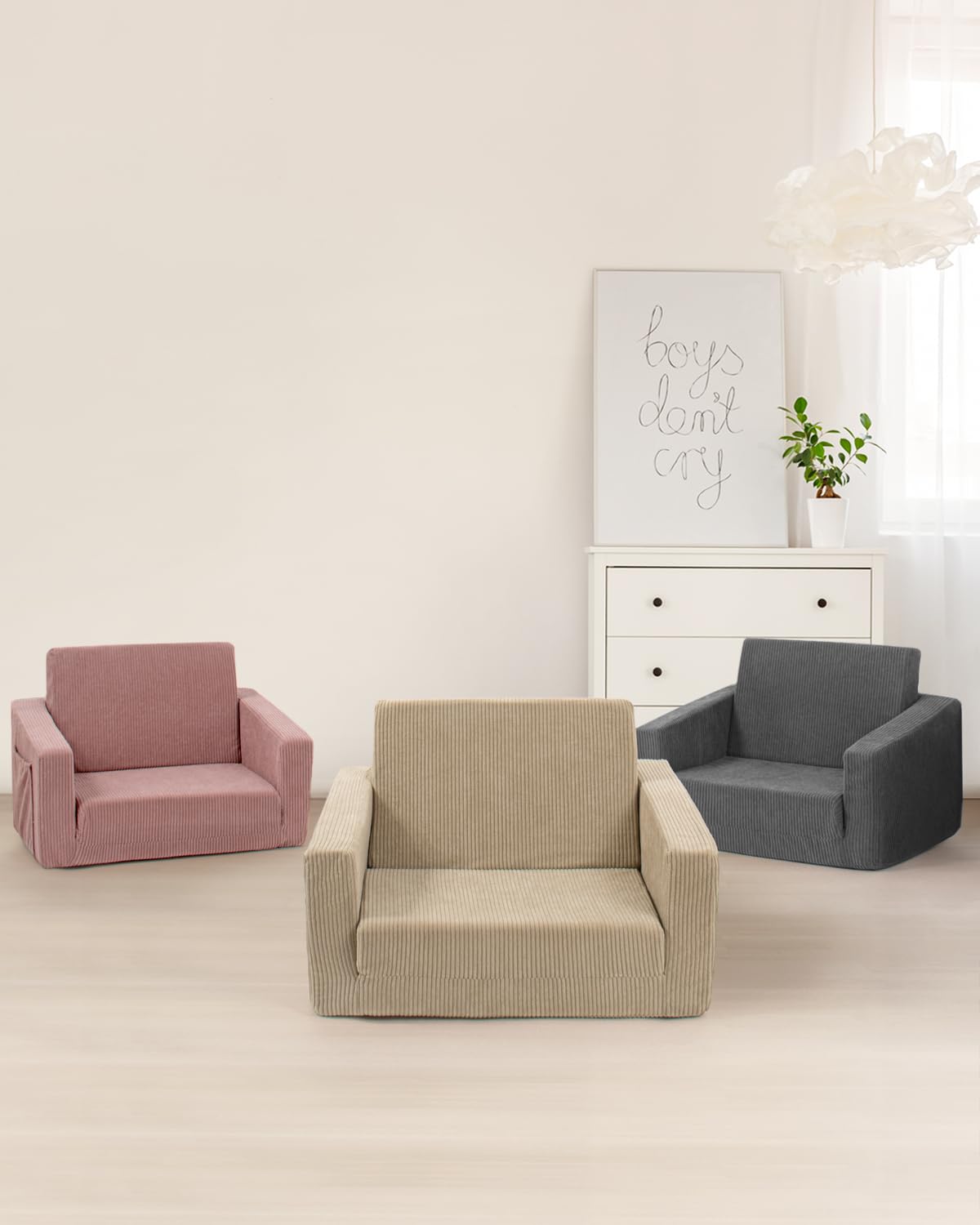 Jouha Kids Chair and Couch, 2-in-1 Fold-Out Kids Sofa, Soft Convertible Seating, Comfy Kids Chair for Boys and Girls, Grey