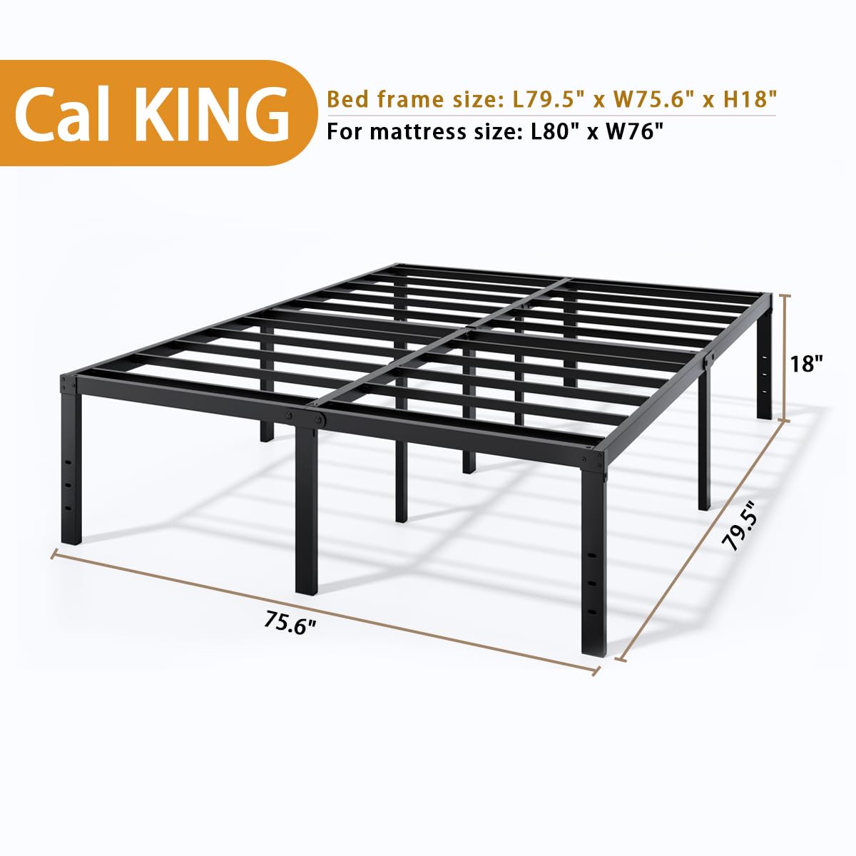 LUMUNANCE Metal Bed Frame California King Size - 18 Inch Heavy-Duty Cal King Platform Bed Frame No Box Spring Needed, Easy Assembly, Noise-Free, Sturdy Mattress Foundation, Underbed Storage Space