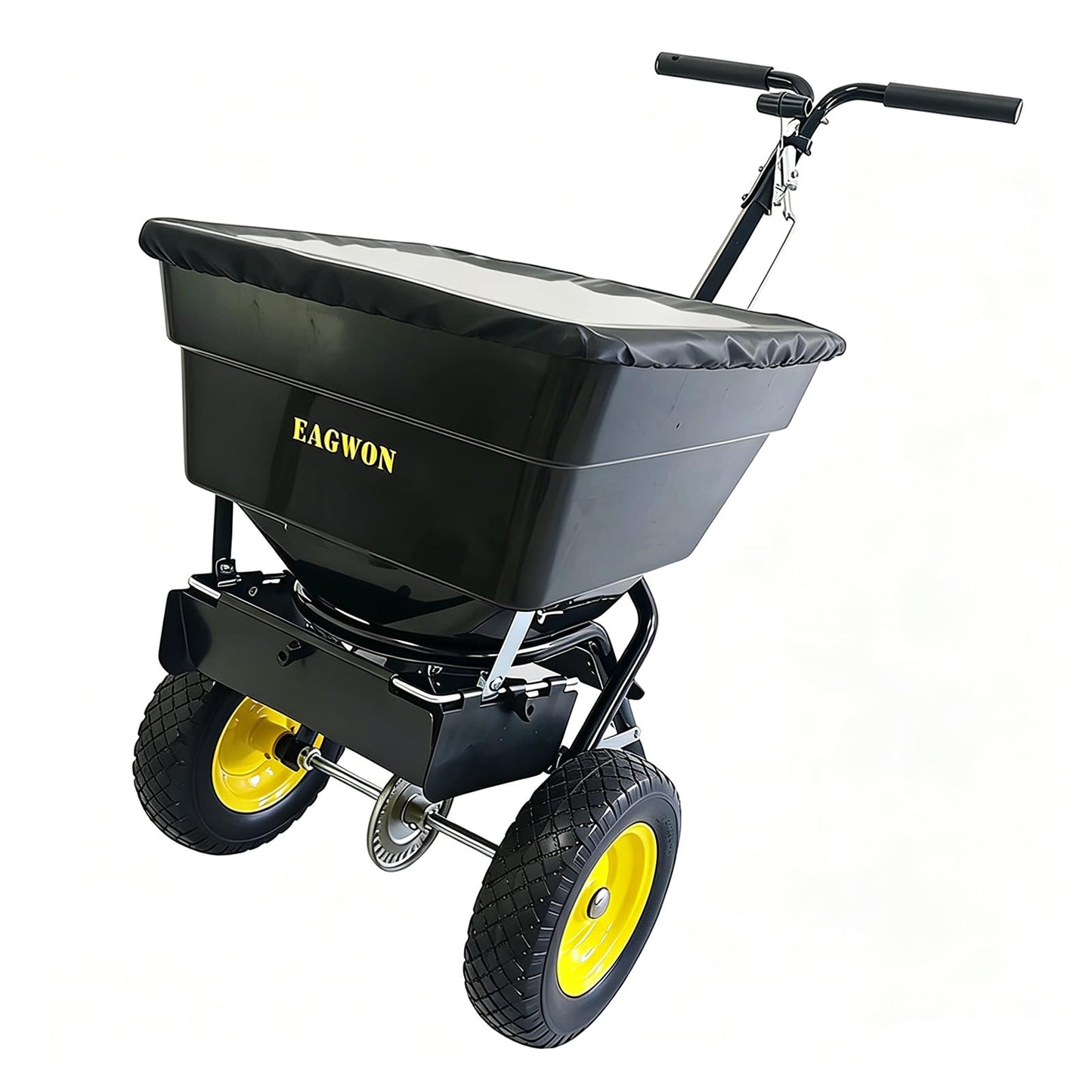 EAGWON Walk-Behind Push Broadcast Spreader, 100lb Capacity Fertilizer Spreader, 0-9.8ft Spreading Width, 13in All-Terrain Solid Tires, All Season for Seed/Fertilizer/Salt/Ice Melt