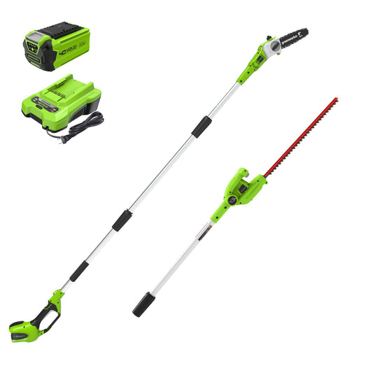 Greenworks 40V 8-inch Cordless Pole Saw with Hedge Trimmer Attachment 2.0Ah Battery and Charger Included