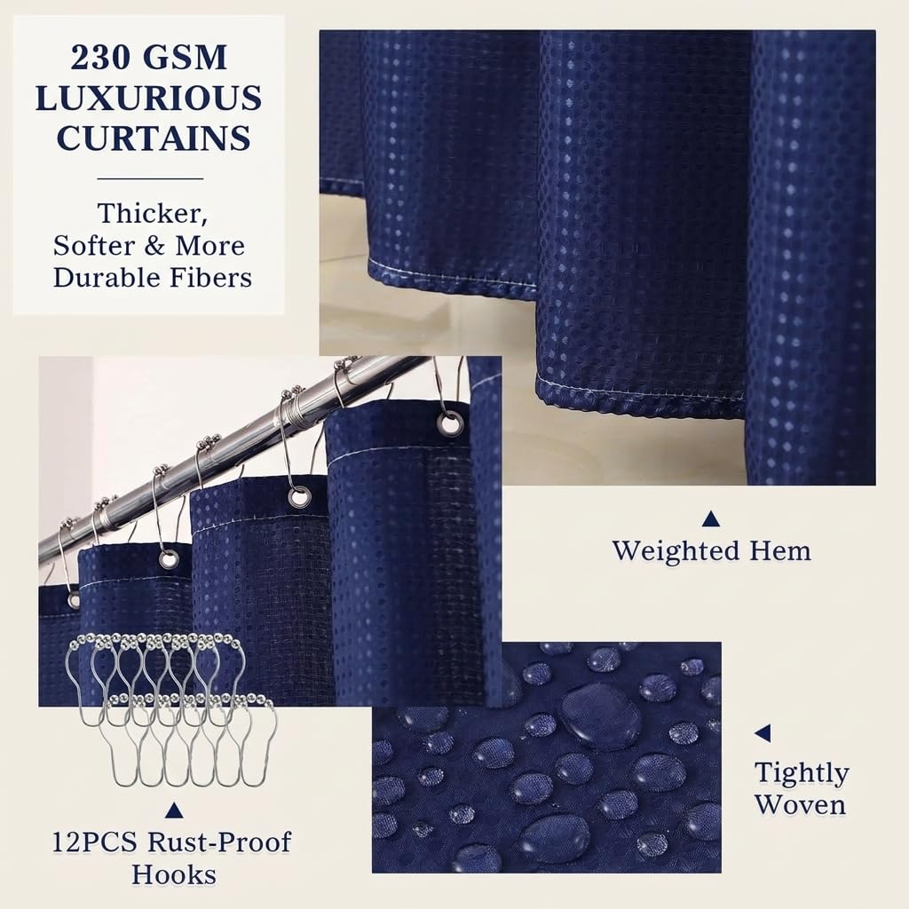 Navy Blue 25-Piece Bathroom Accessories Set with Shower Curtain and Rugs
