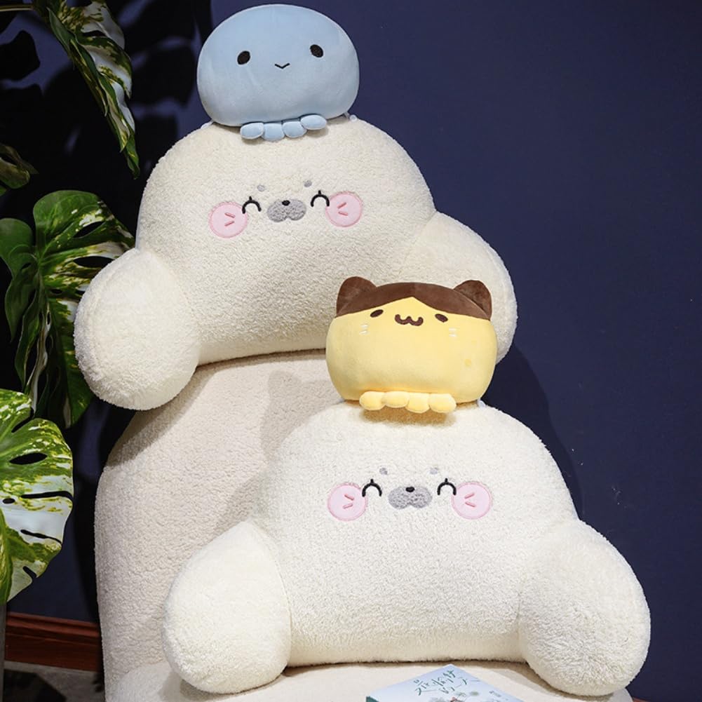 Cute Seal Plush Reading Pillow for Bed Sitting Up with Detachable Neck Roll