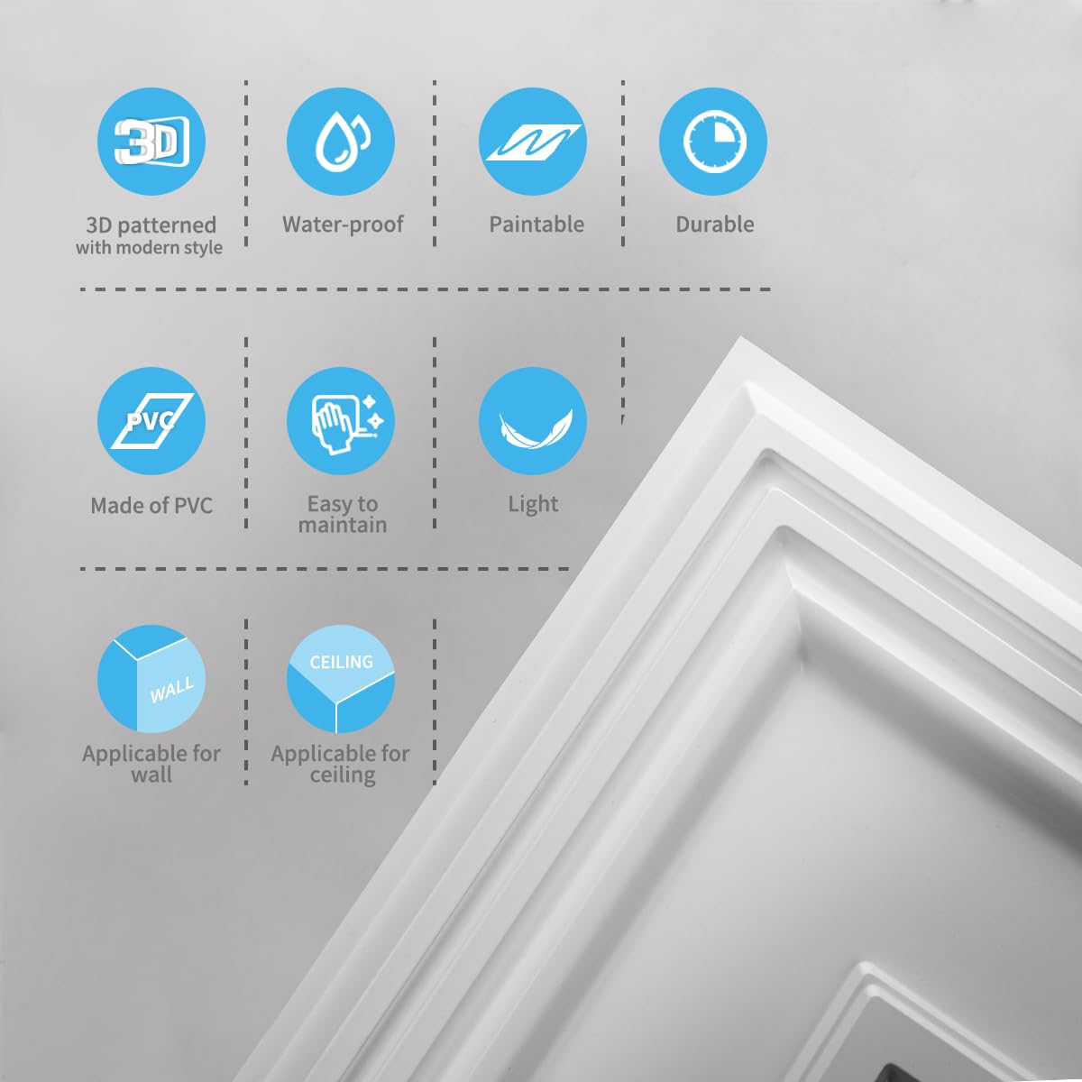 Art3d PVC Ceiling Tiles, 3D Plastic Sheet in White, 2 × 4 ft, 12-Pack