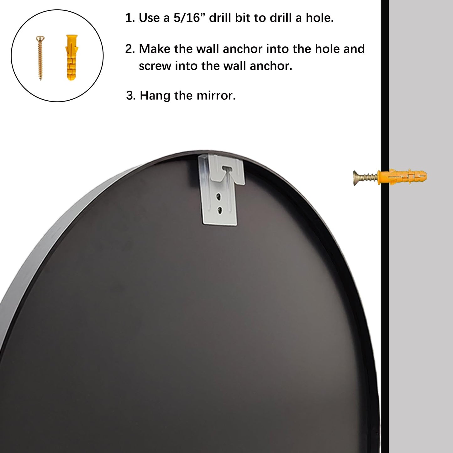 Sunniry Black Round Mirror, Round Mirror 24 inch, Matte Black Metal Frame