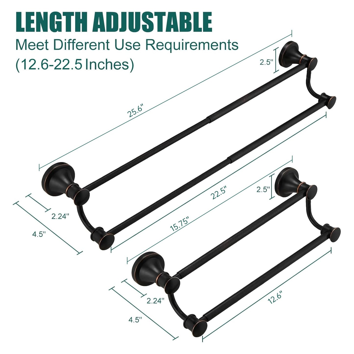 Hoimpro Adjustable Retractable 15-27 Inches Stainless Steel Bathroom Towel Bar, Bathroom Accessories Bath Hotel Double Towel Bar Rod Hanger Wall Mounted Towel Holder Towel Rack, Oil Rubbed Bronze
