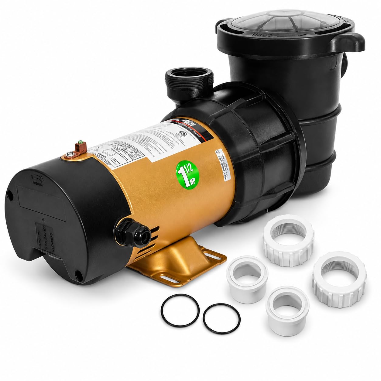 XtremepowerUS 2-Speed Variable Pool Pump 1.5 HP Swimming Pool Pump High-Flow Above-Ground Pump Large Strainer w/ 1.5" Slip On Fitting Adapter Set
