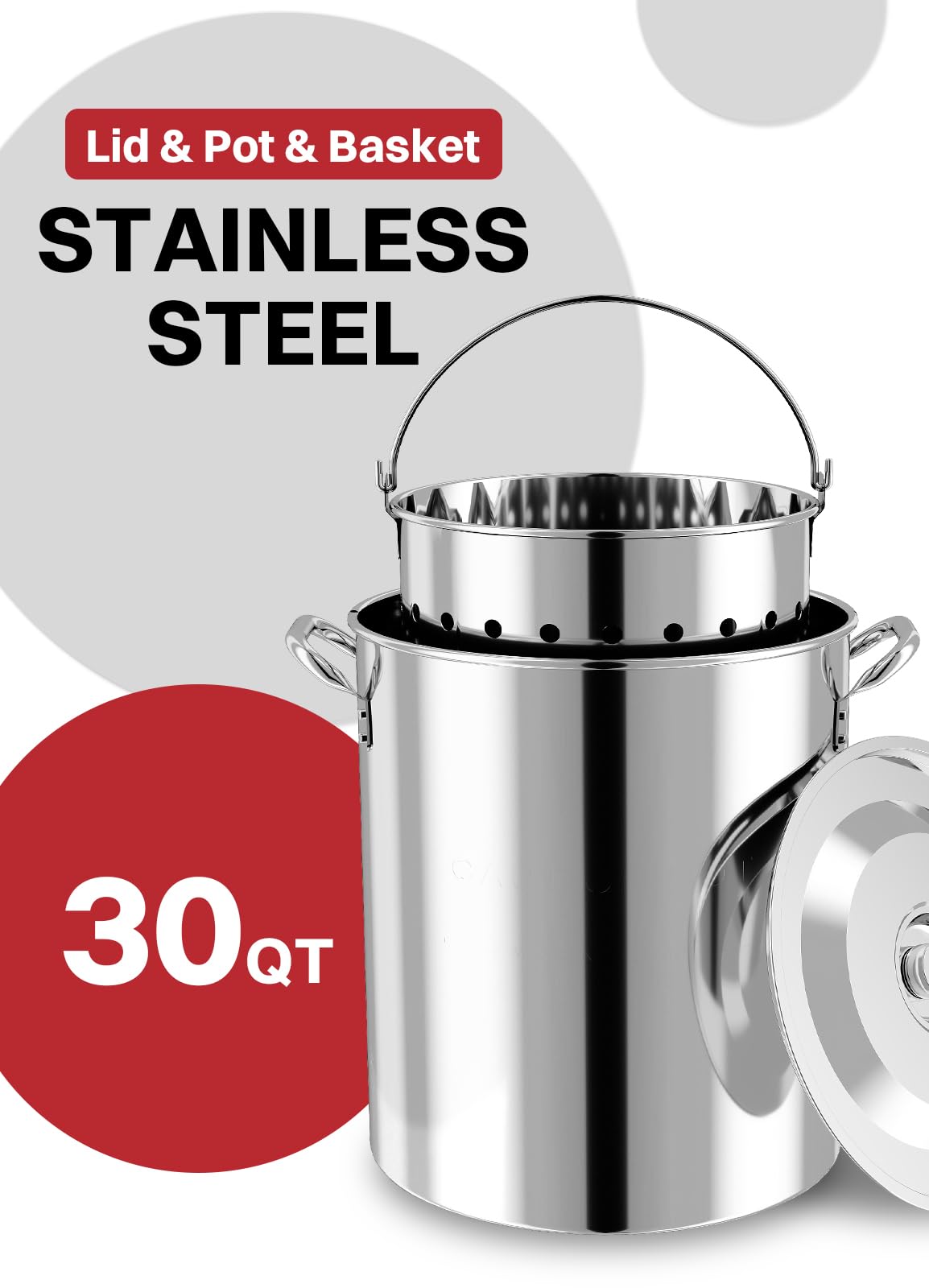 30QT Stainless Steel Turkey Fryer | Outdoor Fryers | Waterproof Cover & Basket Included | 50,000 BTU Propane Burner | Ideal for Turkey, Seafood Boil & Cajun Cooking