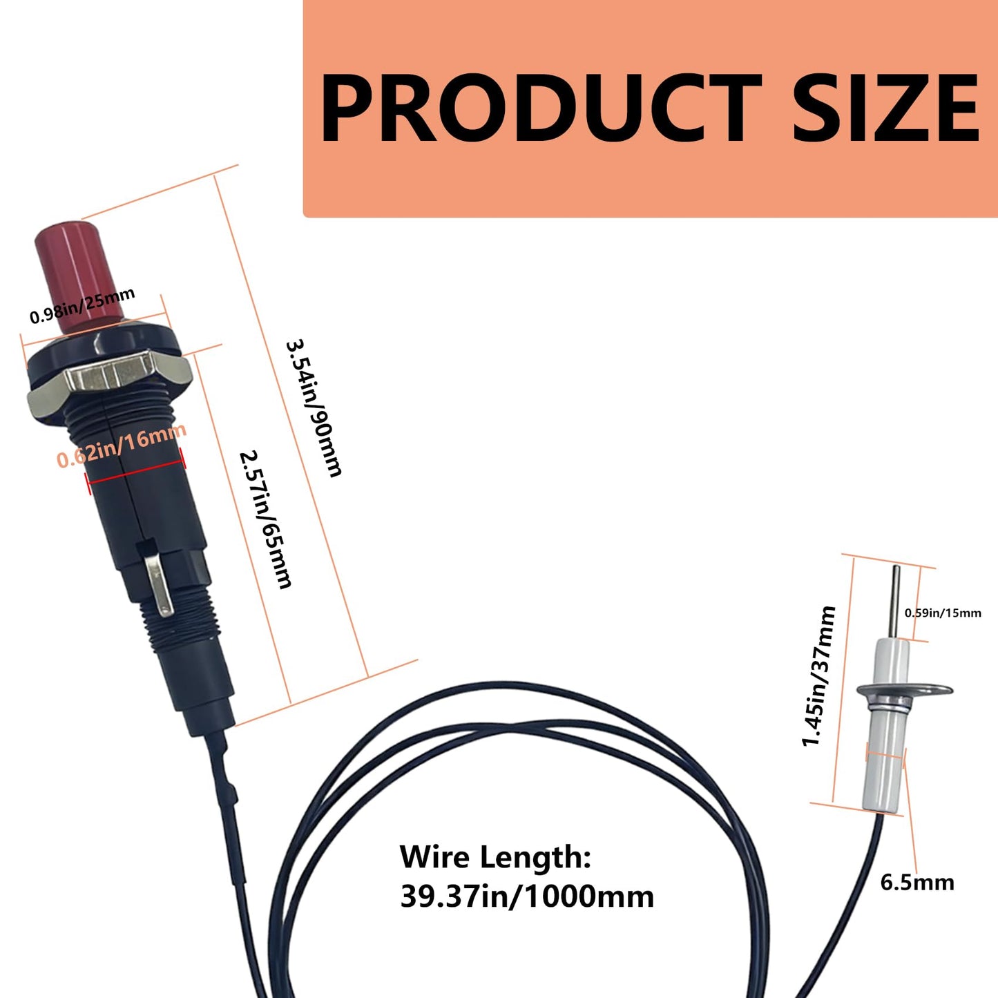 2 Set Propane Push Button Piezo Igniter, Spark Ignition Kit with Threaded Ceramic Electrode for Gas Fireplace Fire Pit Oven Heater Grill Stove Kitchen, Replacement Igniter
