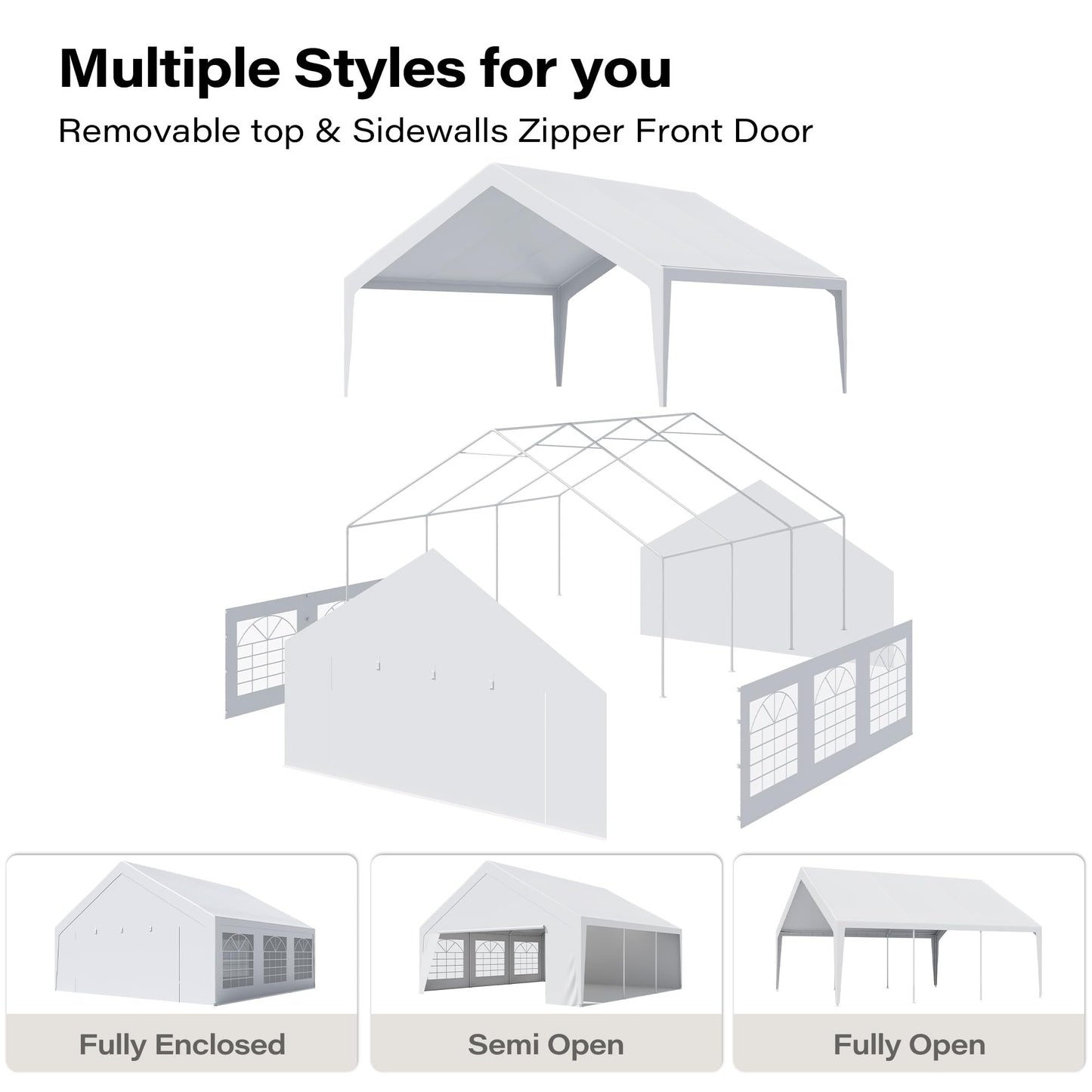 LAUSAINT HOME 20x20 Party Tent, Heavy Duty Waterproof Canopy Tent with Removable Sidewalls & Roll-Up Zipper Door, Large Outdoor Event Shelter with Steel Frame for Wedding, Party, BBQ, 30-50 People