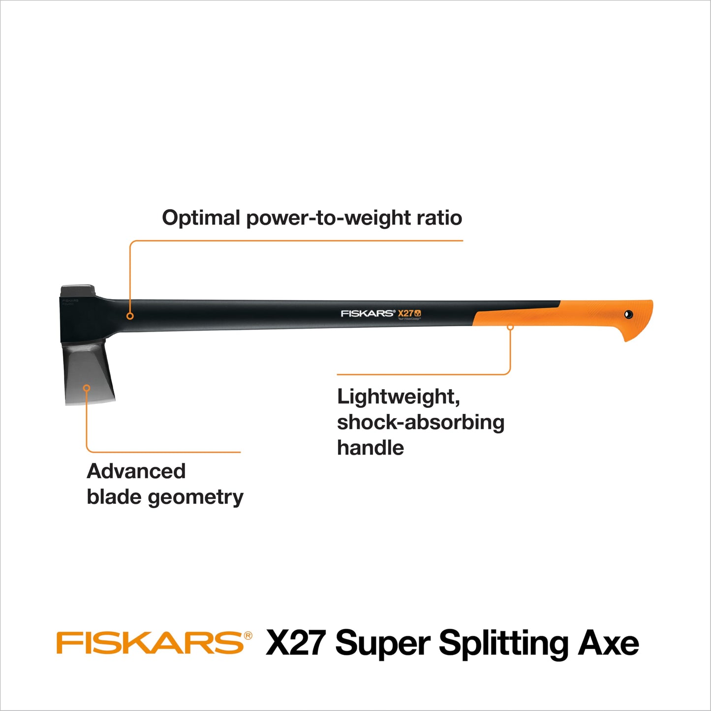 Fiskars X27 Super Splitting Axe, 36" Wood Splitting Axe for Medium to Large Size Logs with Shock-Absorbing Handle, Split Firewood, Forged Steel Blade, Bushcraft Gear and Camping Hatchet