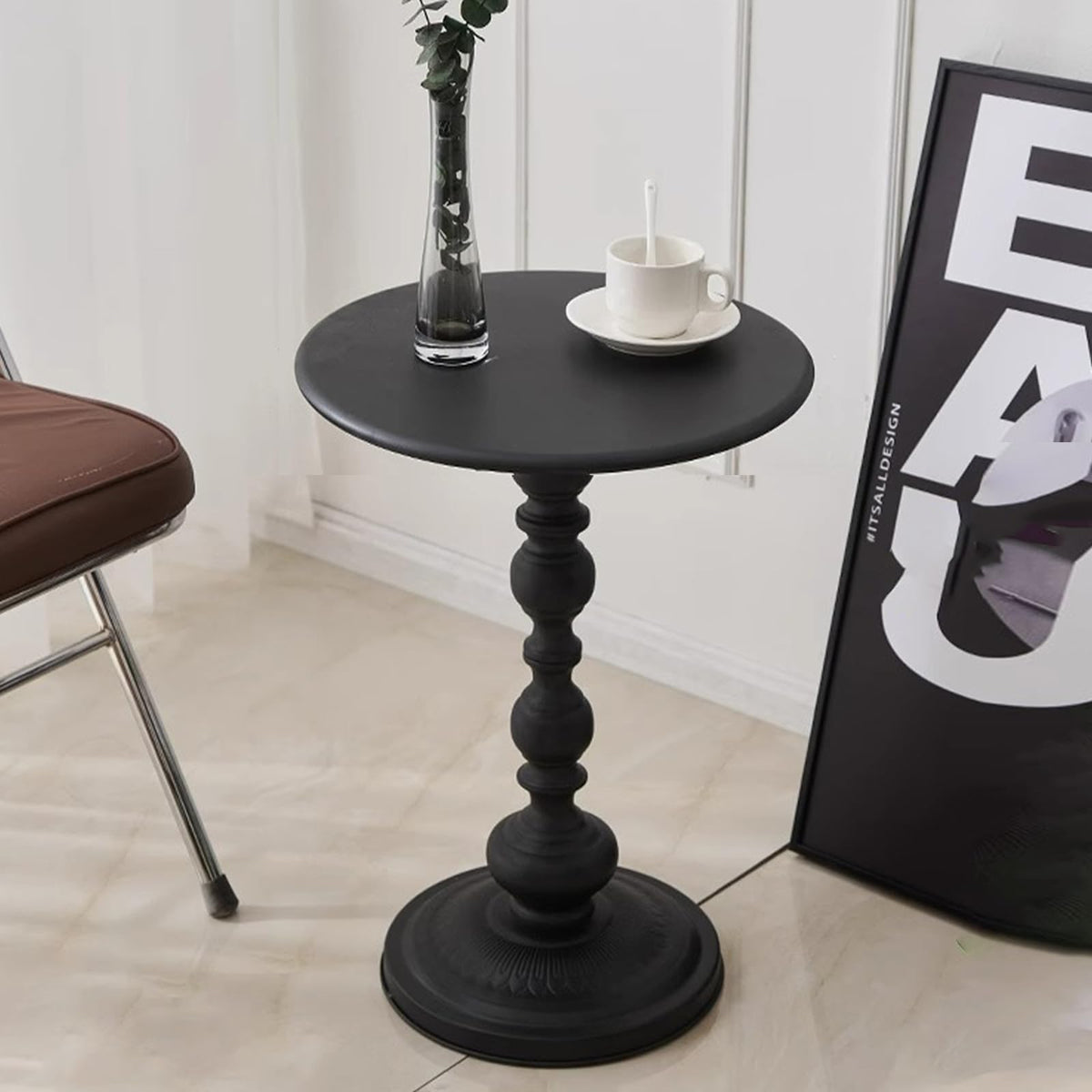 Vorriop Pedestal Metal Round Side Table, Sofa Table, Small TV Tray Table for The Sofa in The Living Room and Bedroom, Bed, Chair, Mini Coffee Table, Headboard Table, 20.47 (H) *13.77 (W)