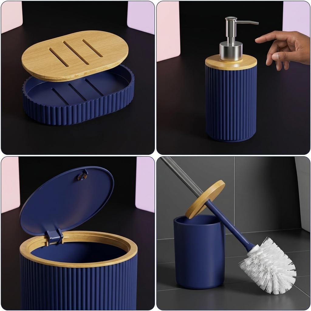 Navy Blue 25-Piece Bathroom Accessories Set with Shower Curtain and Rugs