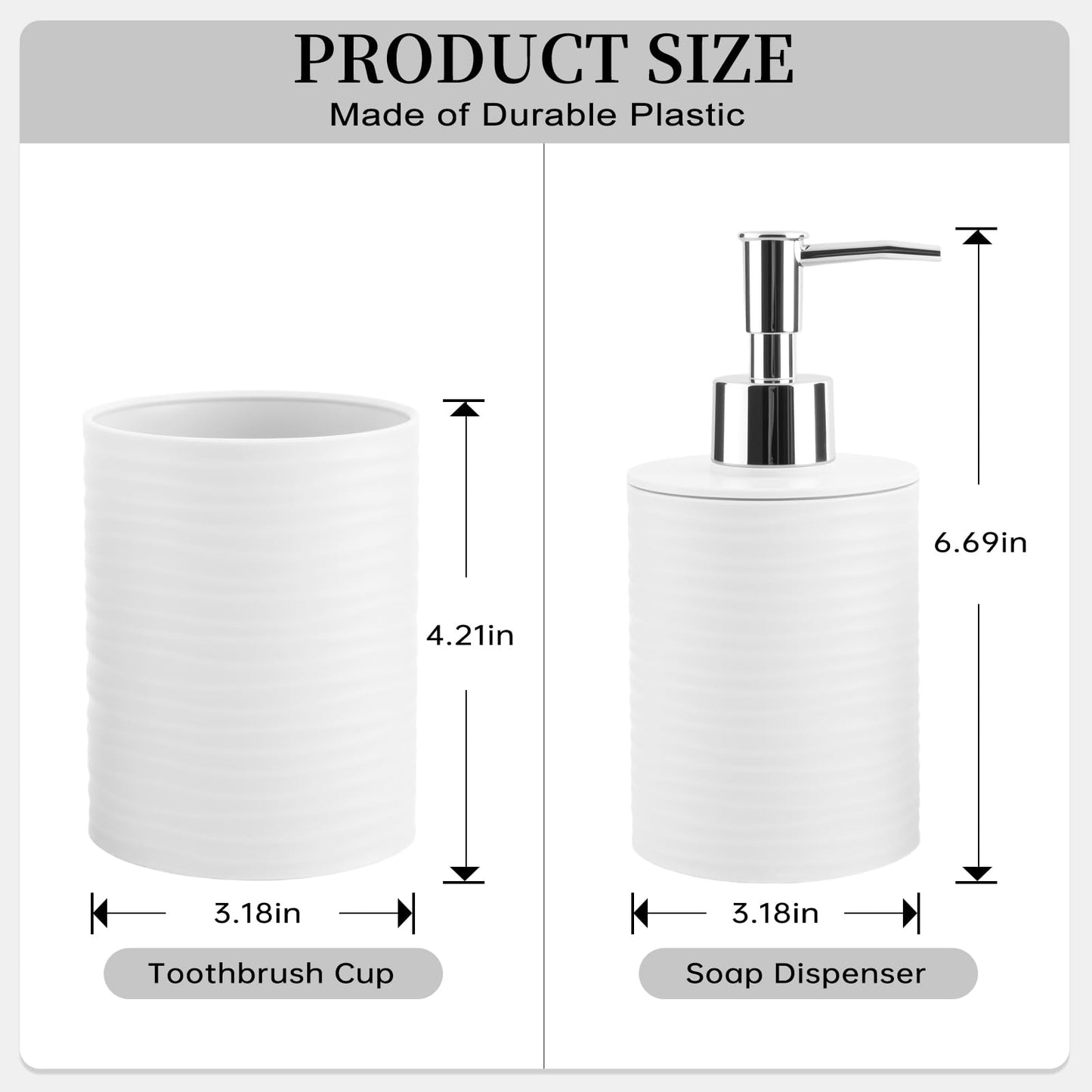 RRM Bathroom Accessory Set, White Bathroom Set for Modern Bathroom Decor