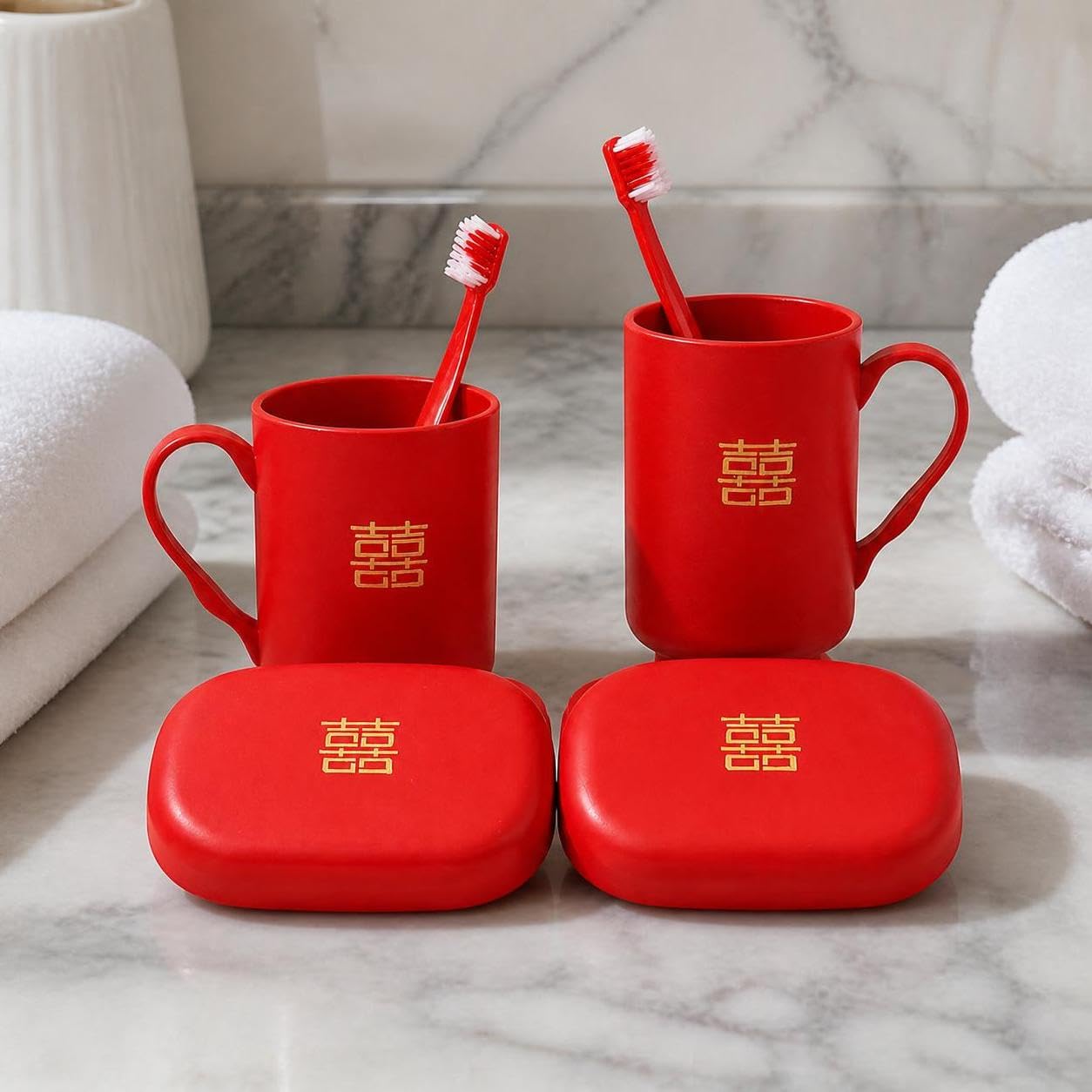 Wedding Accessory Set Double, Square Xi Pattern 8-piece wash Set