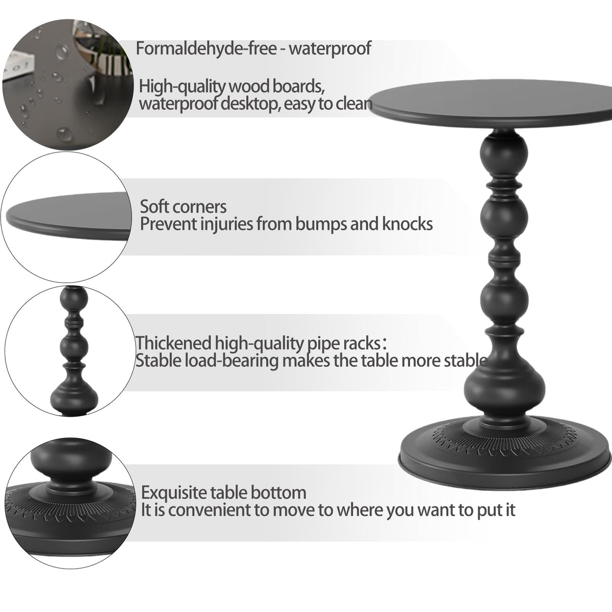 Vorriop Pedestal Metal Round Side Table, Sofa Table, Small TV Tray Table for The Sofa in The Living Room and Bedroom, Bed, Chair, Mini Coffee Table, Headboard Table, 20.47 (H) *13.77 (W)