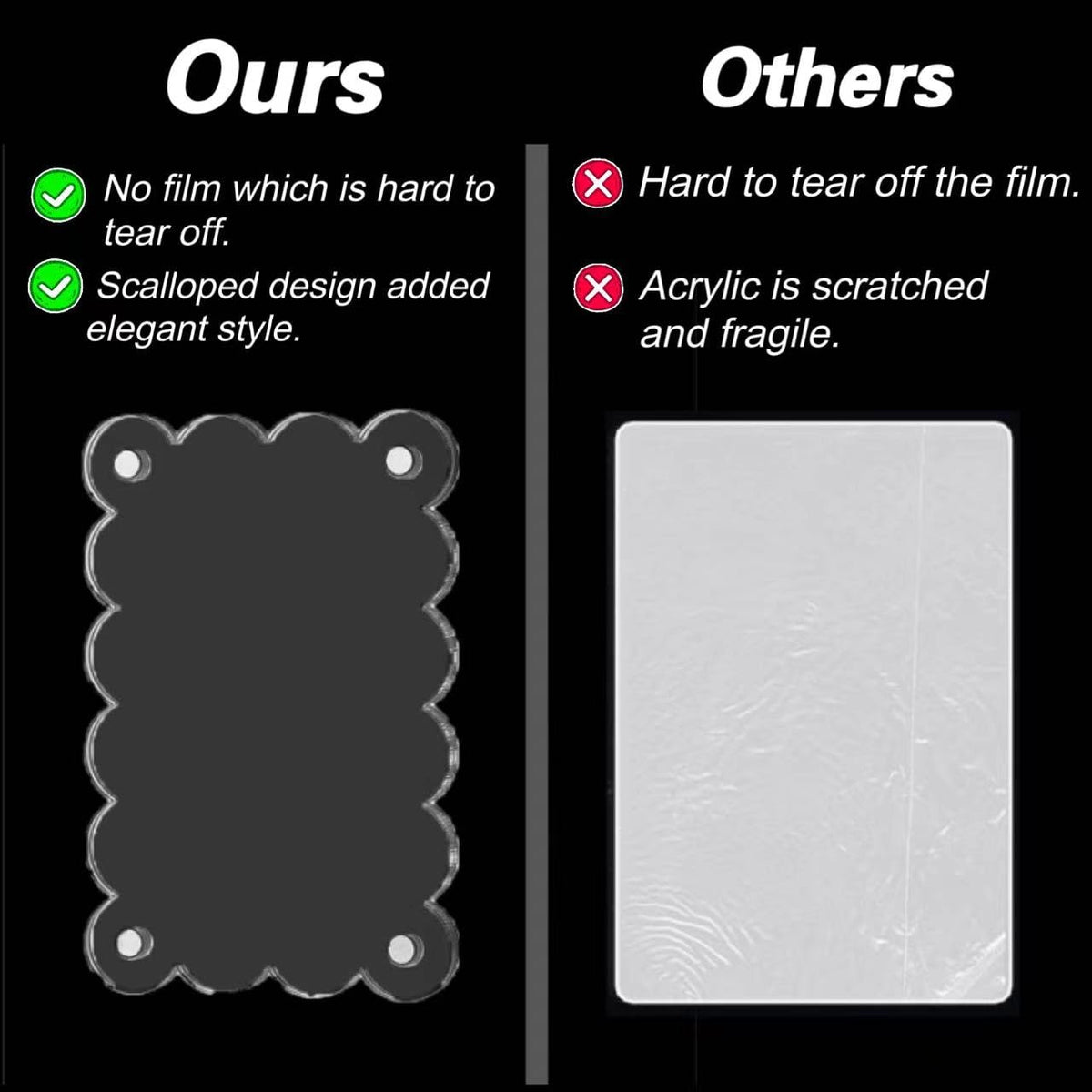 NEUREGY 10 Pack 2.36 x 3.54 Inch Acrylic Fridge Magnetic Frame Scalloped, Double Sided Polaroid Frame, Refrigerator Magnet Picture Frame for Fujifilm Instax Mini