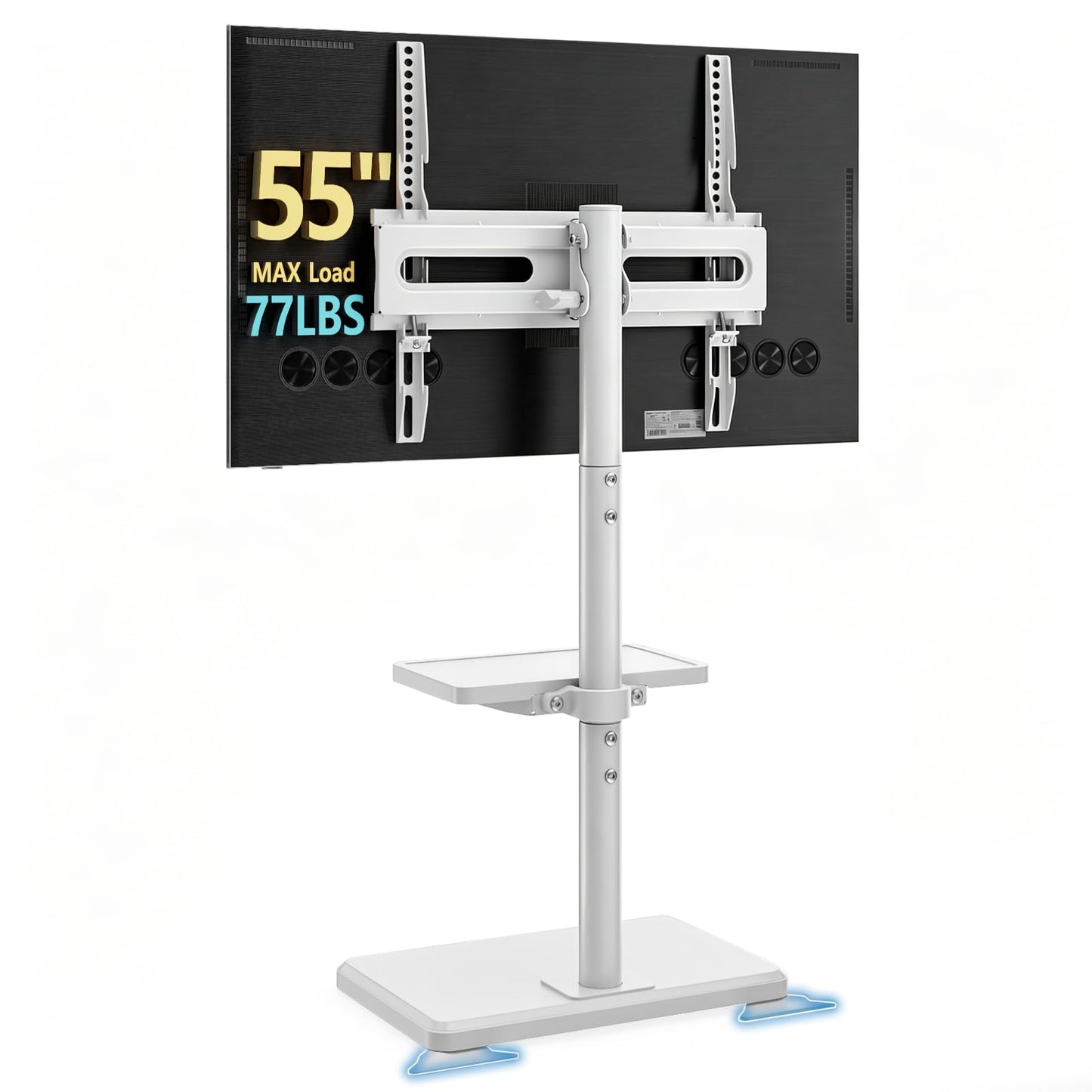 AX WABER Floor TV Stand with Mount for 26-55 inch TVs up to 77 lbs, Height Adjustable Swivel Tilt TV Stand with Wood Base & Shelf, Saving Space Design for Bedroom, Living Room and Corner, White