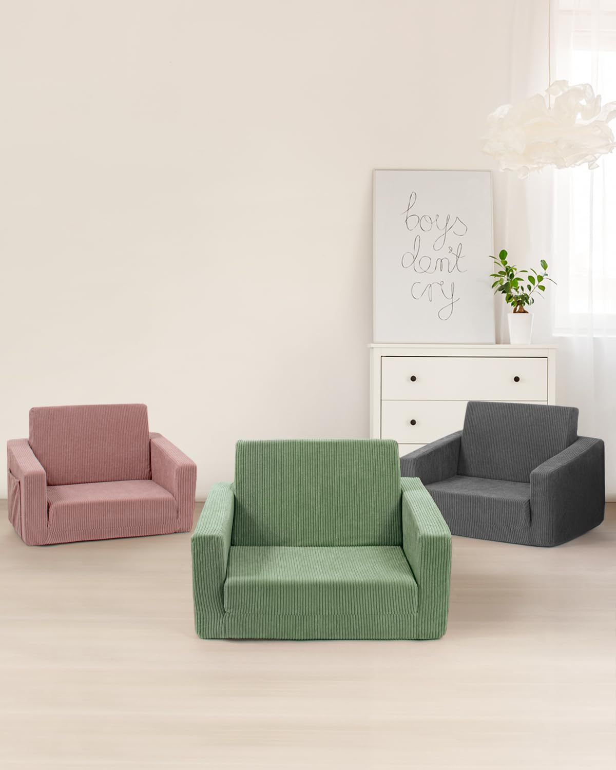 Jouha Toddle & Kids Chair,2-in-1 Soft Toddler Couches that Fold Out,Toddler Chairs Comfy 1-3 Years Old,Convertible Sofa to Lounge,Green